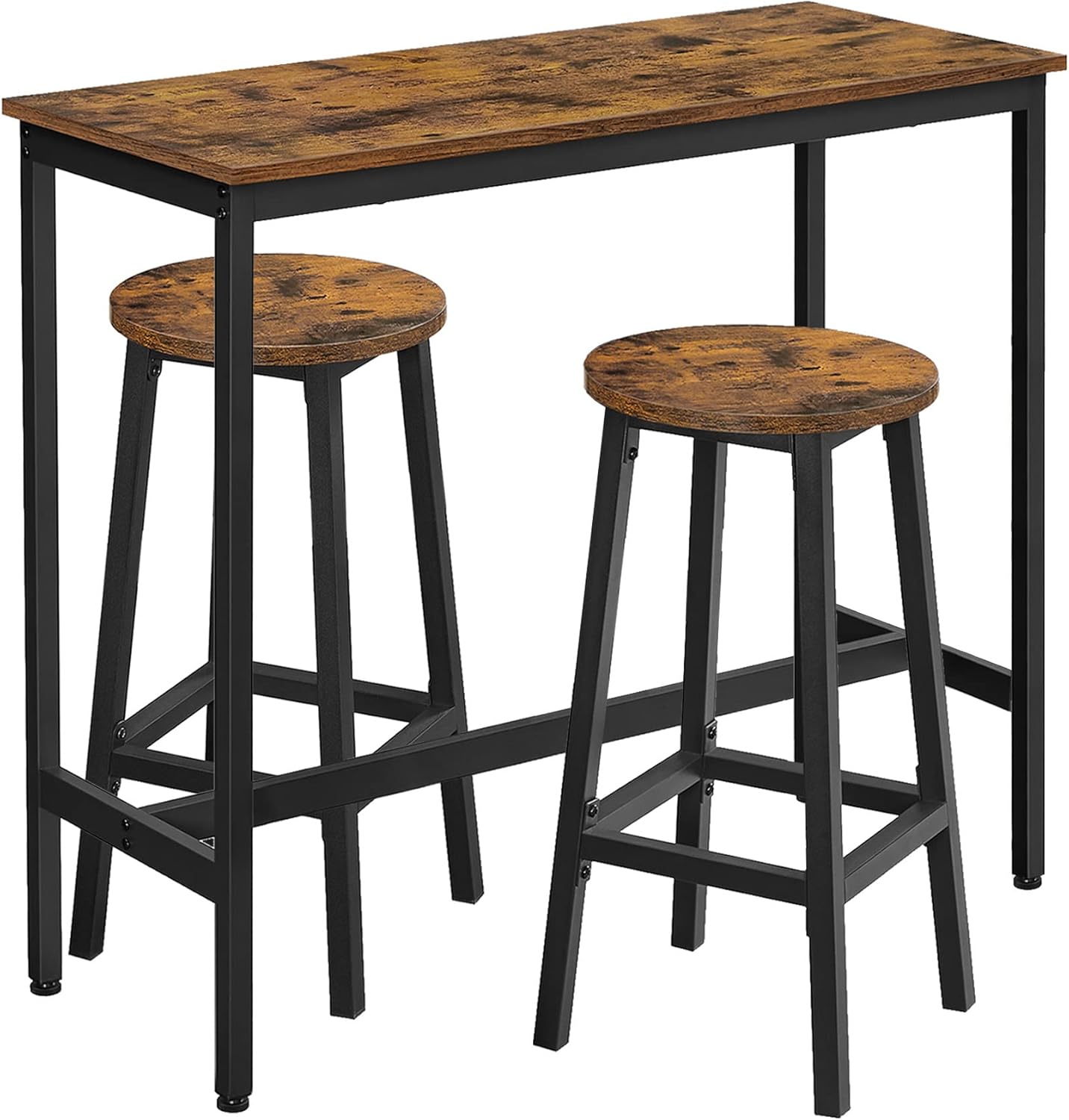 VASAGLE LBT219B01 Barbordsæt, Højt bord med 2 barstole, Barbord med barstole, Køkkenbord og køkkenstole Industridesign til køkken, Brun