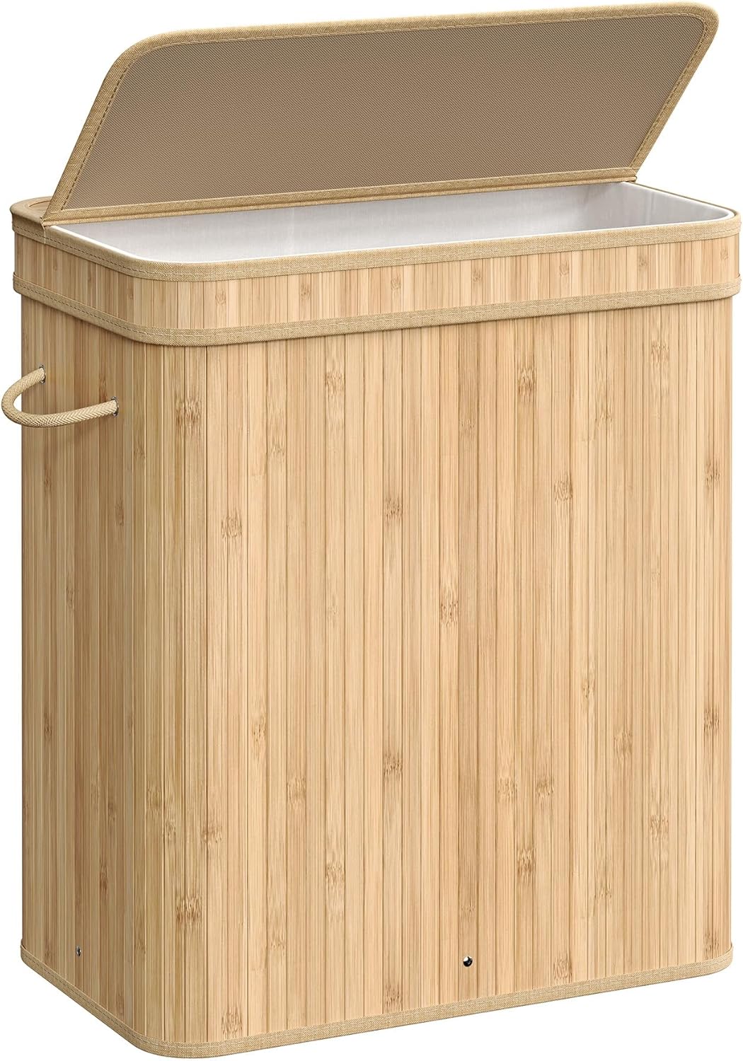 SONGMICS Tvättkorg med lock, tvättkorg i bambu, avtagbar och maskintvättbar tvättpåse med handtag, 100 liter, för tvättstuga, sovrum, vardagsrum, naturbeige LCB063N01