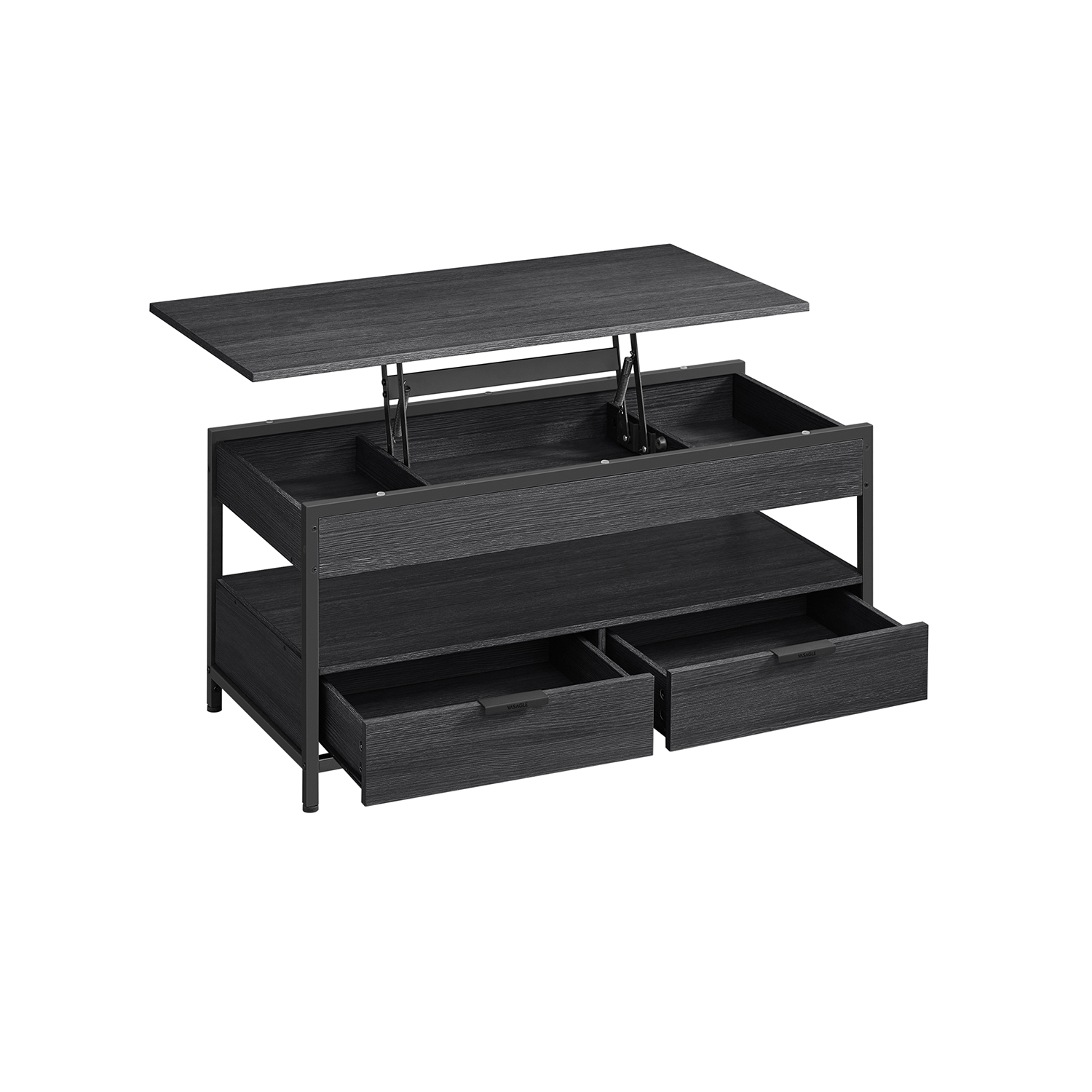 VASAGLE sofabord med løftefunktion, stuebord, med opbevaringsskuffer, skjulte rum og åben hylde, antracitgrå og blæksort LCT209B22 VASAGLE sofabord med løftefunktion, stuebord, med opbevaringsskuffer, skjulte rum og åben hylde, antracitgrå og blæksort LCT209B22