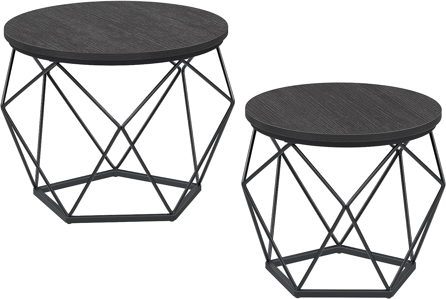 VASAGLE sofabord, rund, m. aftagelig bordplade - sort spånplade og sort stål (sæt med 2)