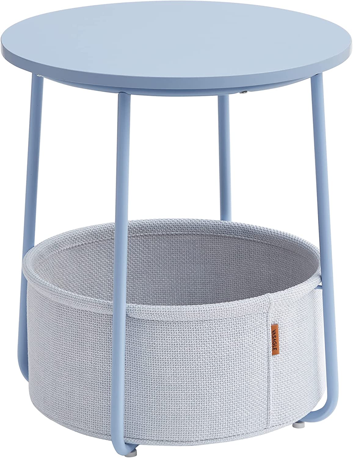 VASAGLE sidebord, rund, m. 1 stofkurv - pulverblå polyester og pastelblå spånplade/stål (Ø45)