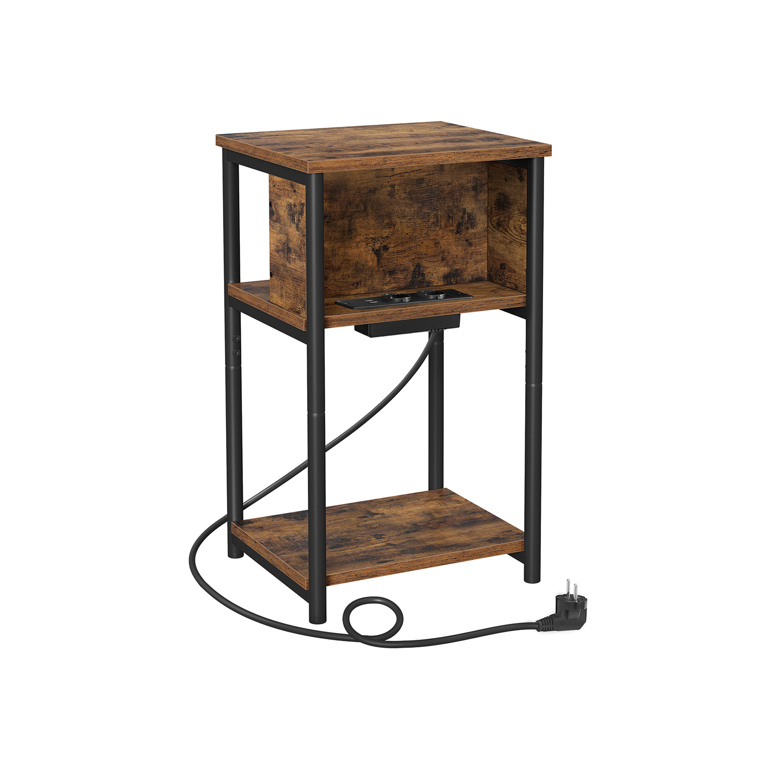 VASAGLE Sidebord Natbord med Stikkontakt Slankt 2 AC-porte 2 USB-porte 30 x 34 x 58 cm til Stue Soveværelse Vintage Brun/Sort LET375B01