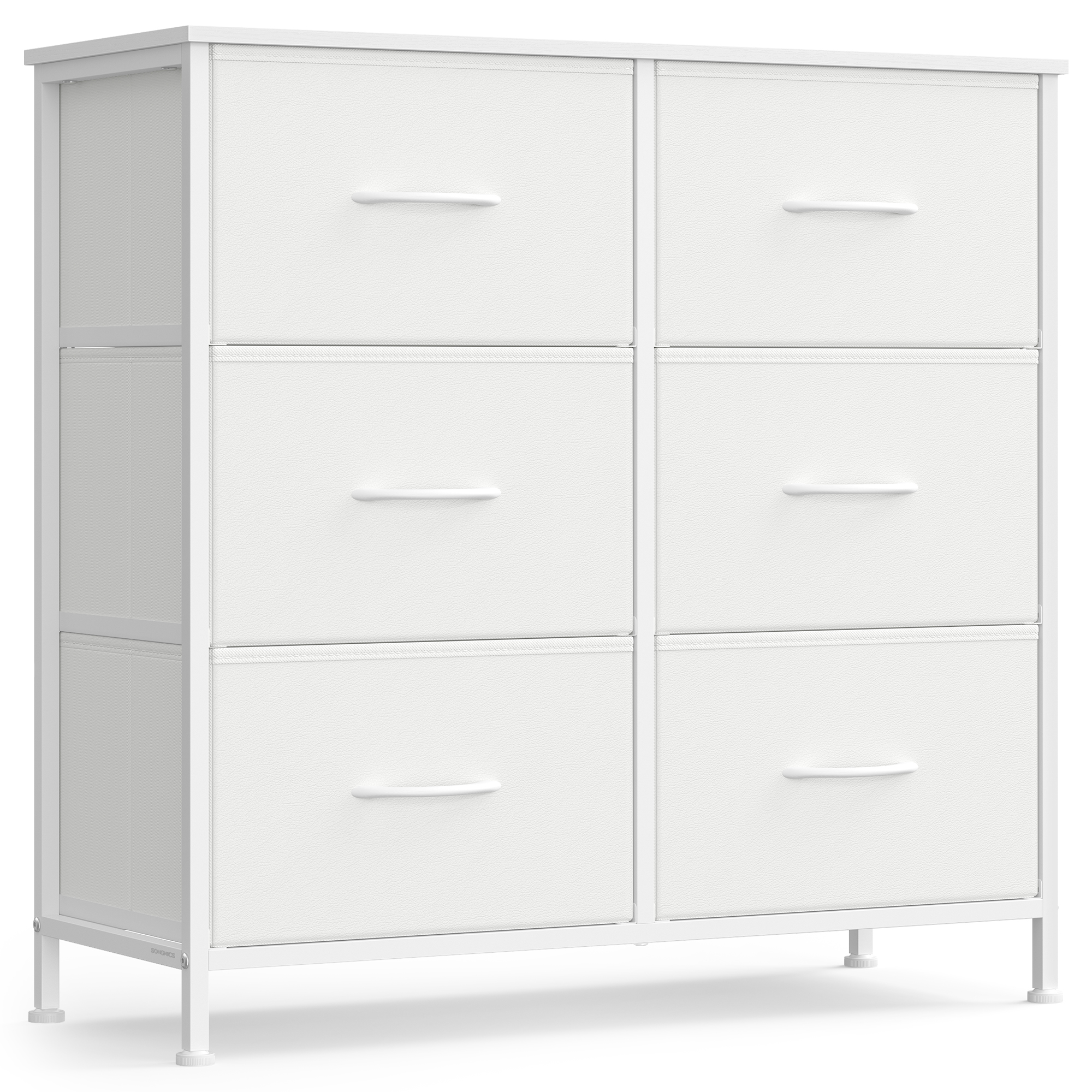 SONGMICS Kommode til soveværelse, Kommode, Stål, MDF, 6 skuffer i ikke-vævet stof, Opbevaringsenhed, Skab, Entré, Cloud White og Snow White ULGS123WH01