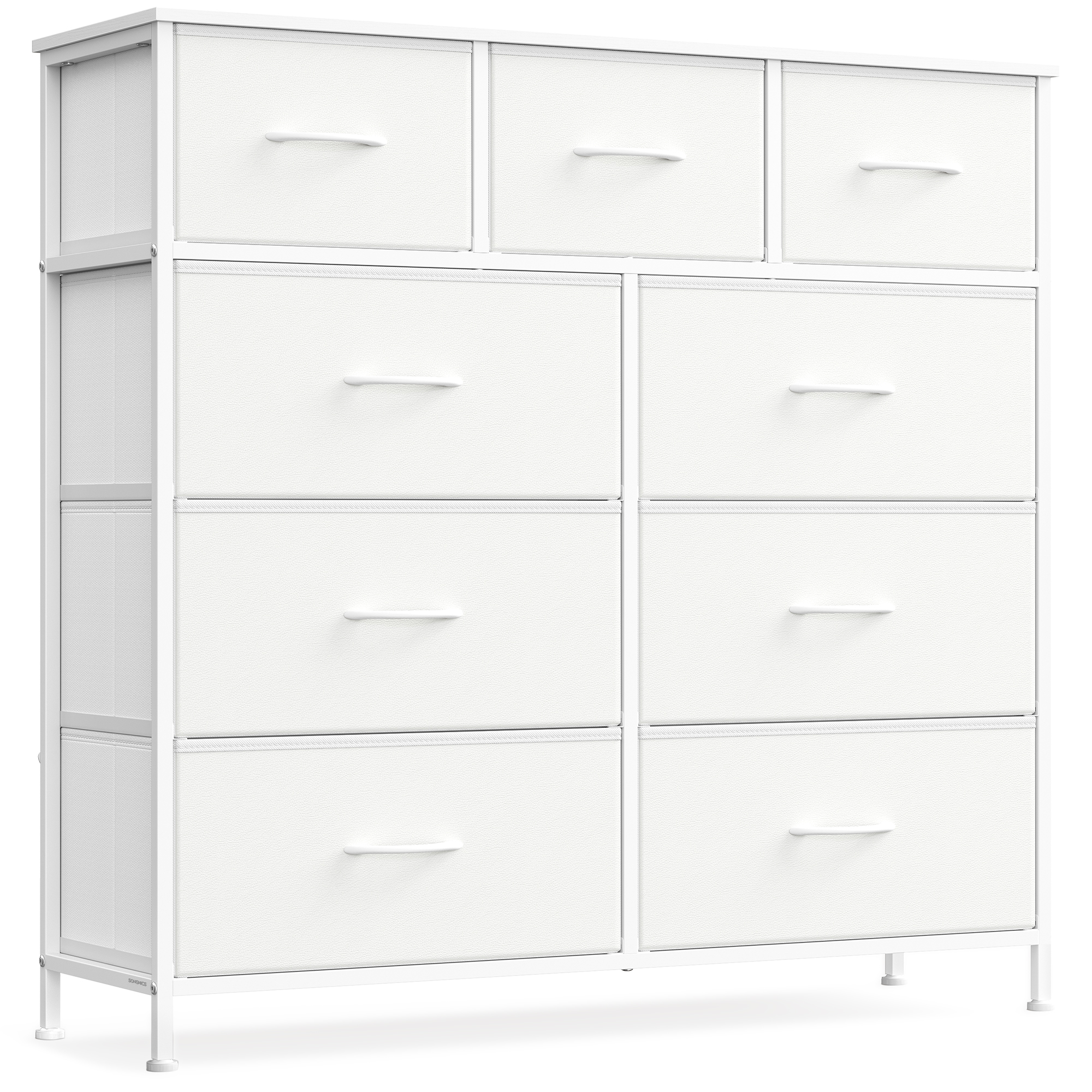 SONGMICS BELLAH Kollektion - Kommode, Opbevaringsmøbel, Stål, Til Soveværelse, Skab, Entre, Stue, 9 Skuffer, Moderne, Cloud White og Snow White LGS324WH01