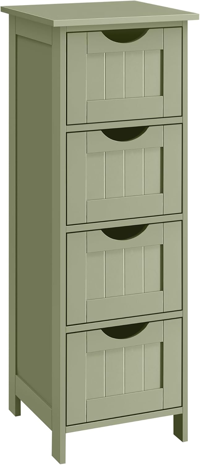 VASAGLE Badkamerkast, badeværelsekast, sidekast med 4 læsset, 30 x 30 x 82 cm, til badeværelse, stue, spisestue, køkken, moderne, lauriergroen LHC040C02 VASAGLE Badkamerkast, badeværelsekast, sidekast med 4 læsset, 30 x 30 x 82 cm, til badeværelse, stue, spisestue, køkken, moderne, lauriergroen LHC040C02
