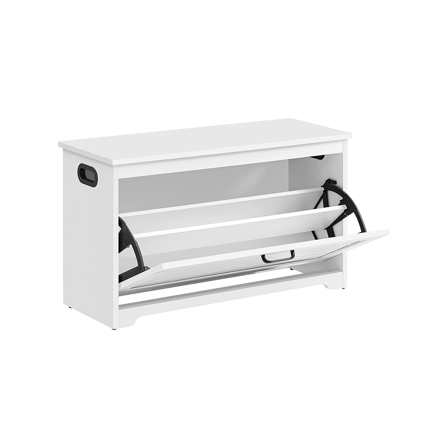 VASAGLE LHS120T10 Skoskab med låg, bænk med justerbare indvendige skillevægge, hængslet dør, med sidehåndtag, til entré, 80 x 30 x 46 cm, hvid