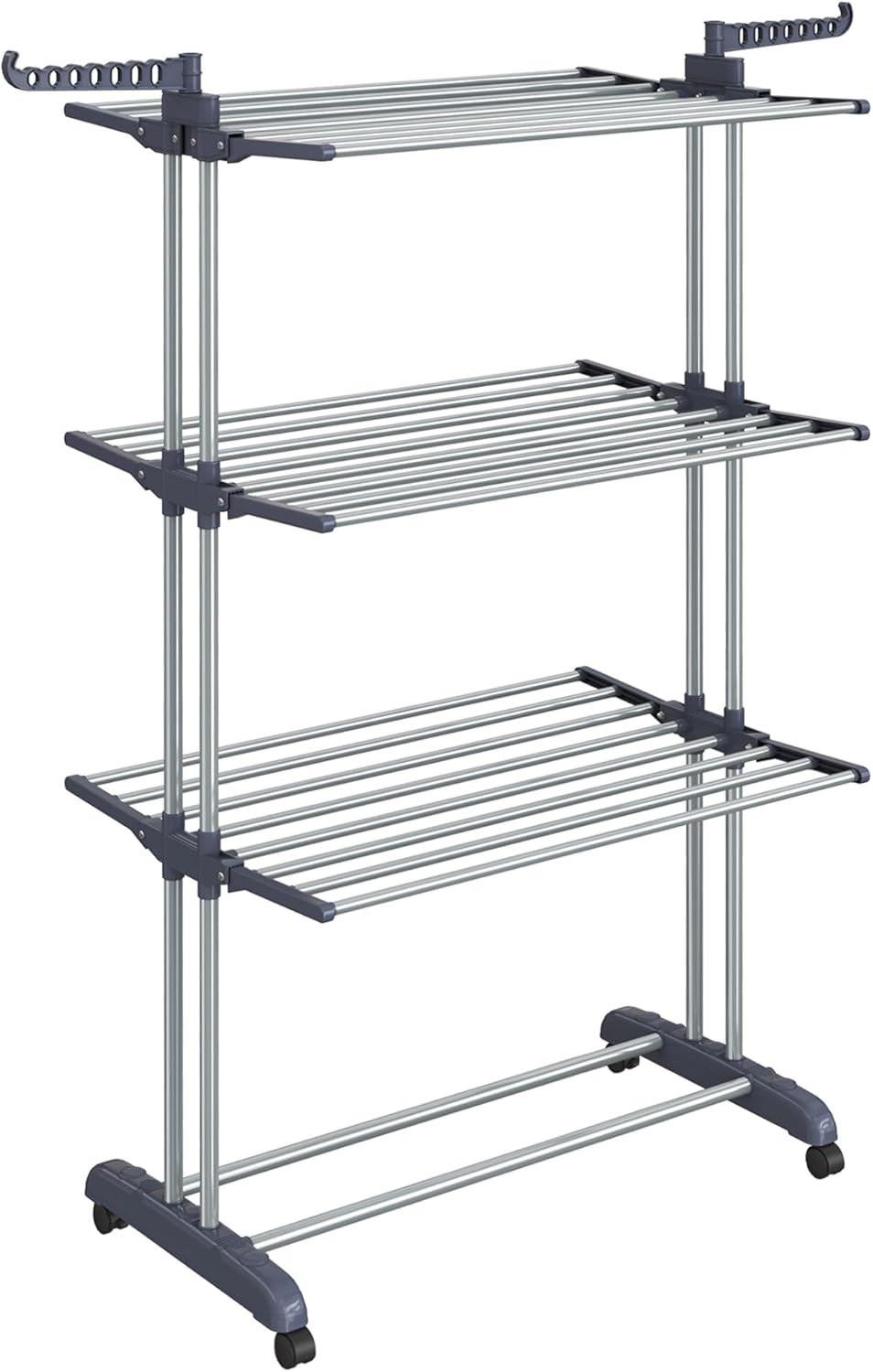 SONGMICS tørrestativ med 4 niveauer, foldbar vingeformet tørrestativ med hjul, 63,5 x 128 x 173 cm, stor, nem montering, indendørs, udendørs, grå, LLR701G01