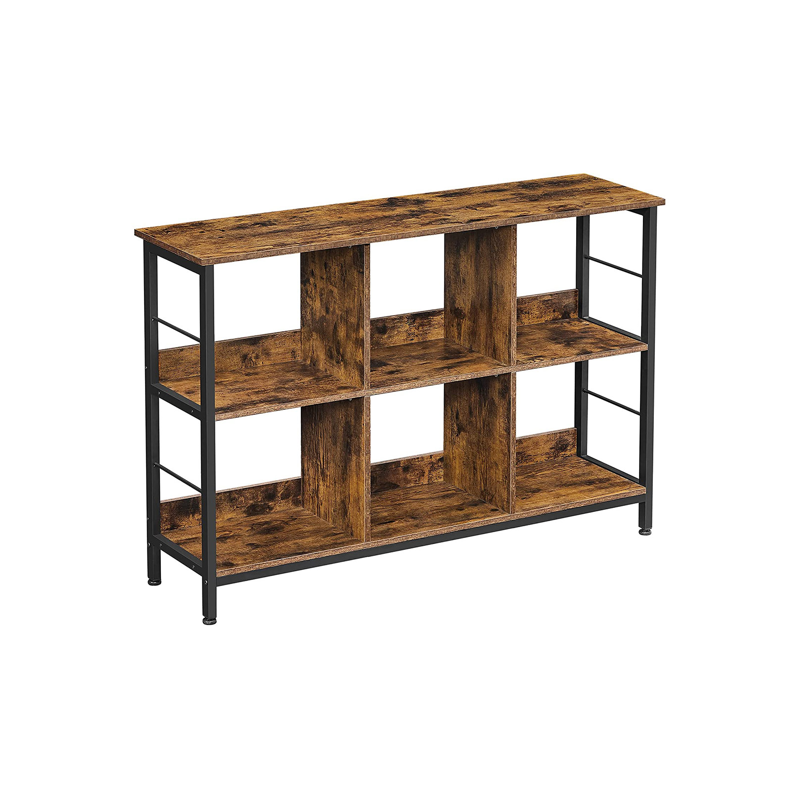 VASAGLE Bogreol, Reol, Reol, TV-bord, Konsolbord, 6 rum, til kontor, stue, soveværelse, 33 x 120 x 80 cm, Industrielt design, Rustik brun og sort LLS104B01