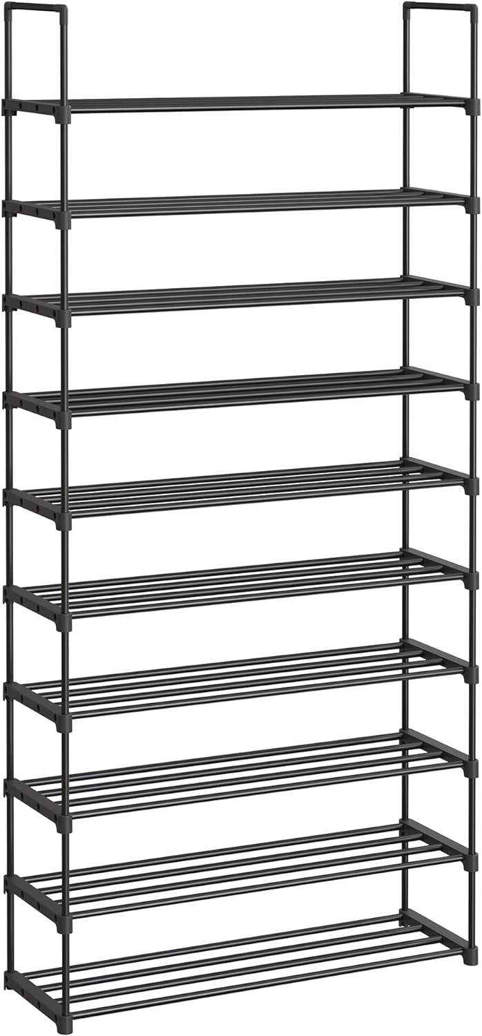 SONGMICS LSA10BK 10-etagers skoreol høj skoreol slank skoreol opbevaring metal pladsbesparende omklædningsrum indgang 30 x 94 x 206 cm sort