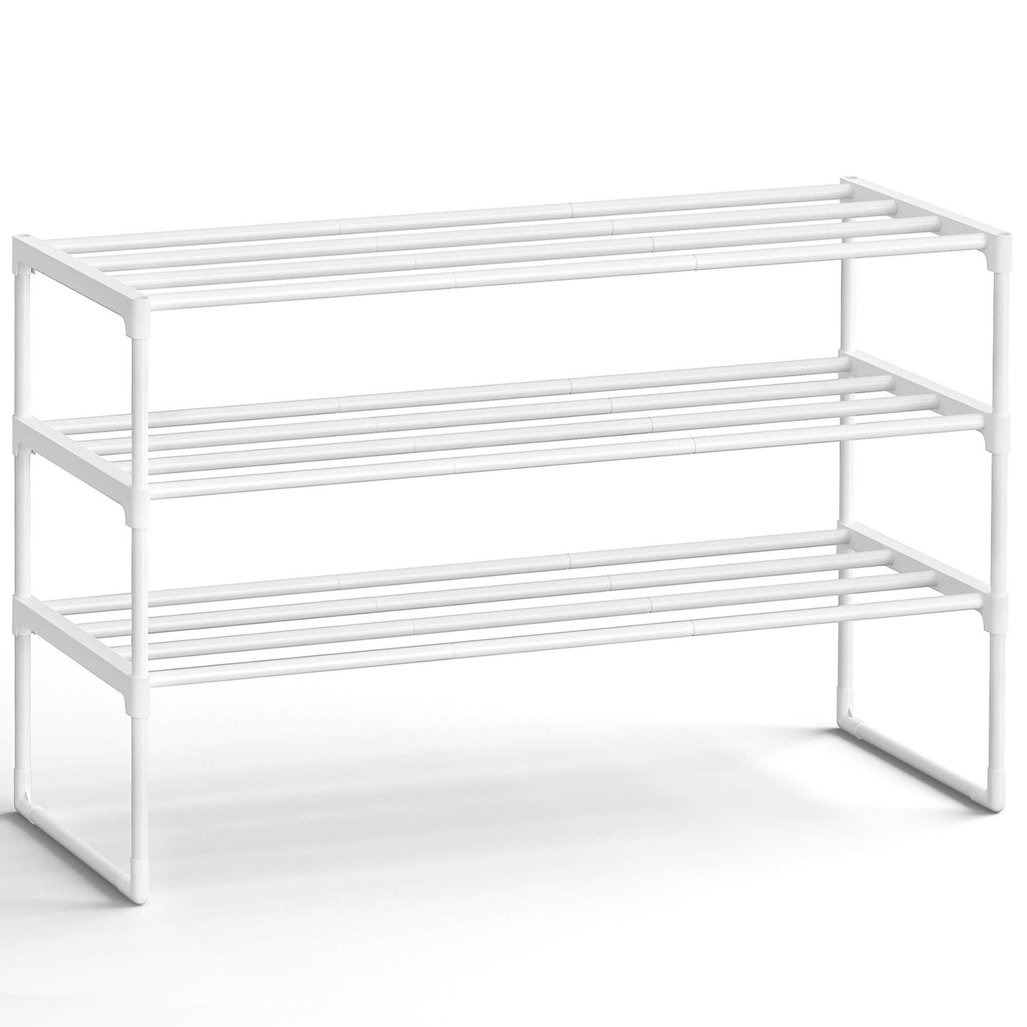 SONGMICS 3-lags skoreol, skoopbevaringsorganisator, metalopbevaringsreol, oprejst eller omvendt, passer til 16 til 20 par, stabelbar, til entré, 30 x 92 x 55 cm, perlehvid LSA303W03