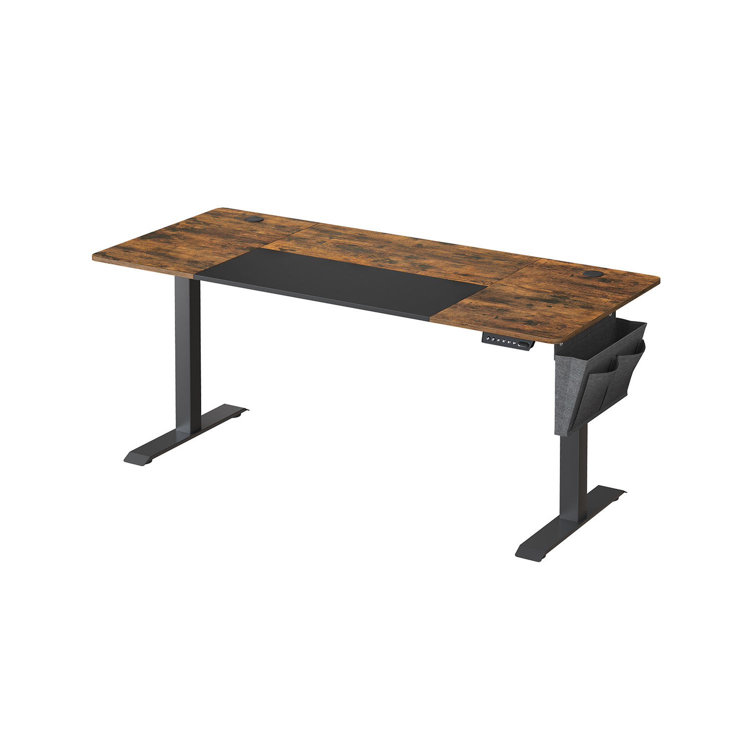 SONGMICS Højdejusterbart elektrisk skrivebord, 70 x 160 x (72-120), fuldt justerbart, splejset bordplade, memory-funktion med 4 højder, vintage brun/sort base LSD026X01