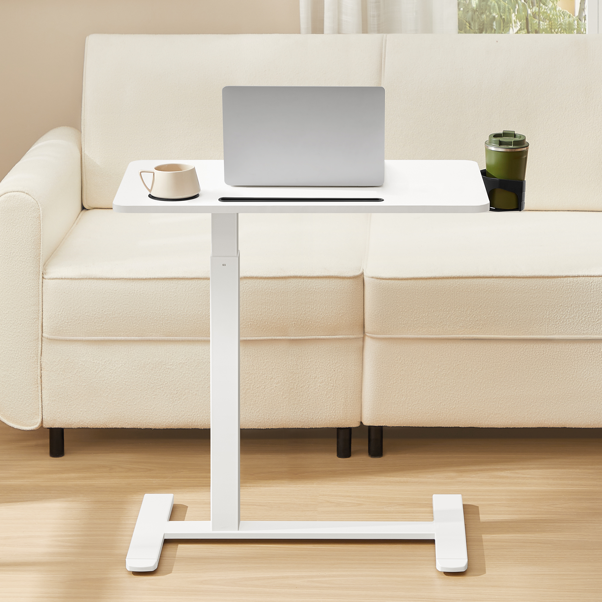 VASAGLE Oversengsbord med hjul, mobilt stående computerbord, 70 x 40 cm bordplade, justerbar højde, 2 kopholdere, telefon- og tabletplads, Cloud White ULSD600W01 VASAGLE Oversengsbord med hjul, mobilt stående computerbord, 70 x 40 cm bordplade, justerbar højde, 2 kopholdere, telefon- og tabletplads, Cloud White ULSD600W01