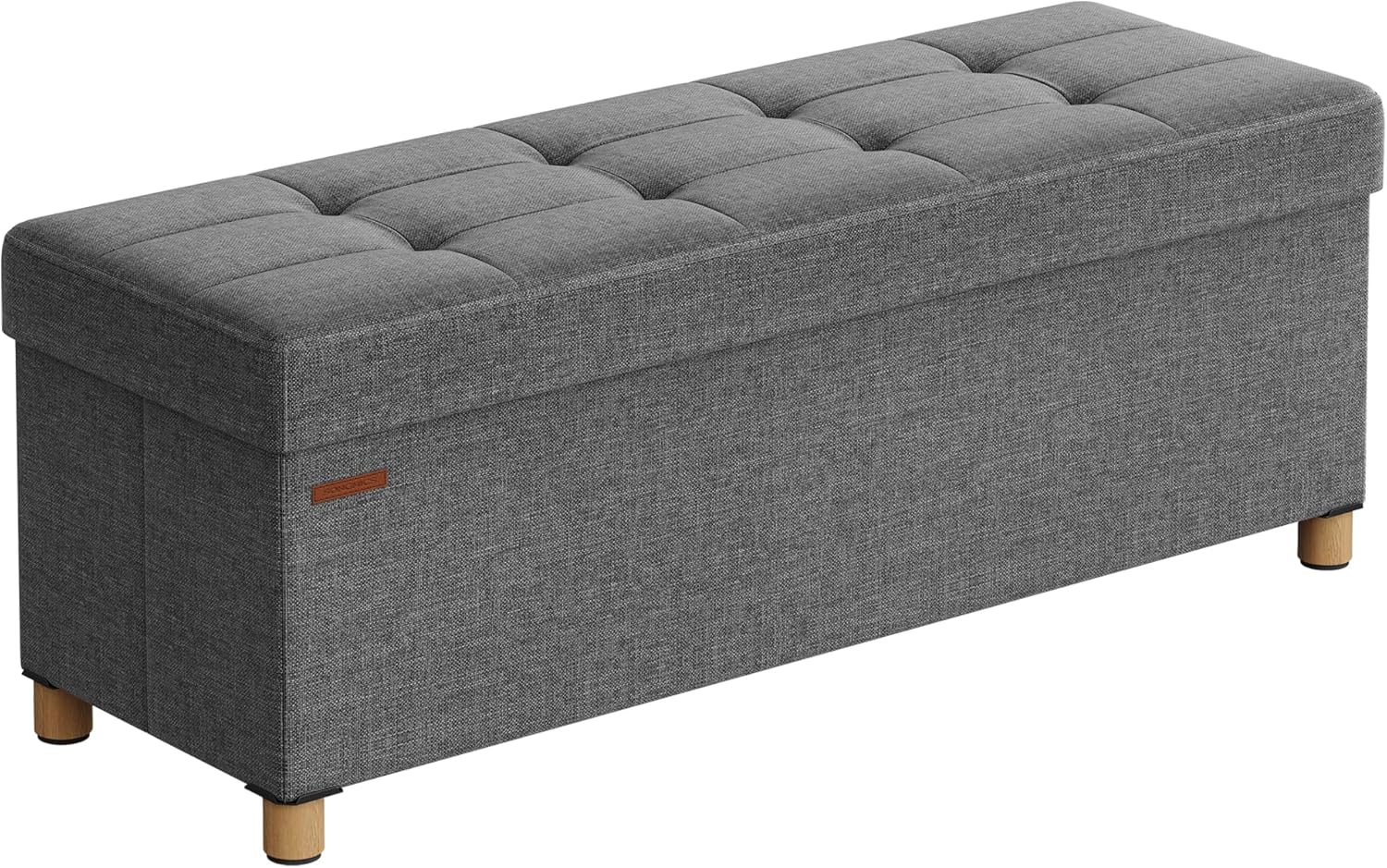 SONGMICS förvaringspall, hopfällbar puff, fotstöd, 38 x 110 x 40 cm, kubformad gavel med förvaring, lastkapacitet upp till 300 kg, för vardagsrum, sovrum, hall, skiffergrå LSF018G11