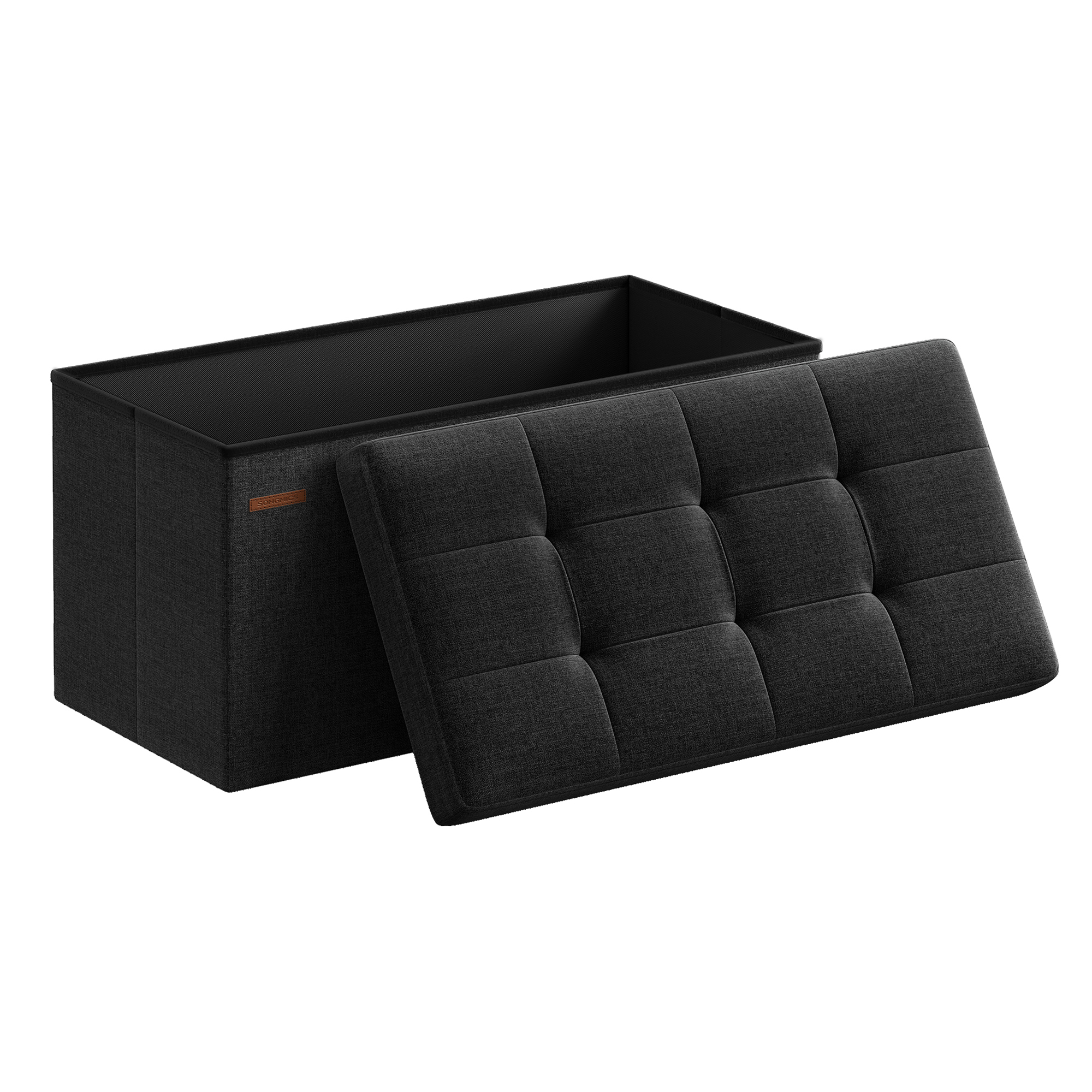 SONGMICS 76 cm foldbar opbevaringsbænk med fodskammel, fodskammel, opbevaringskommode, belastning 300 kg, til stue, entré, blæksort ULSF047B01