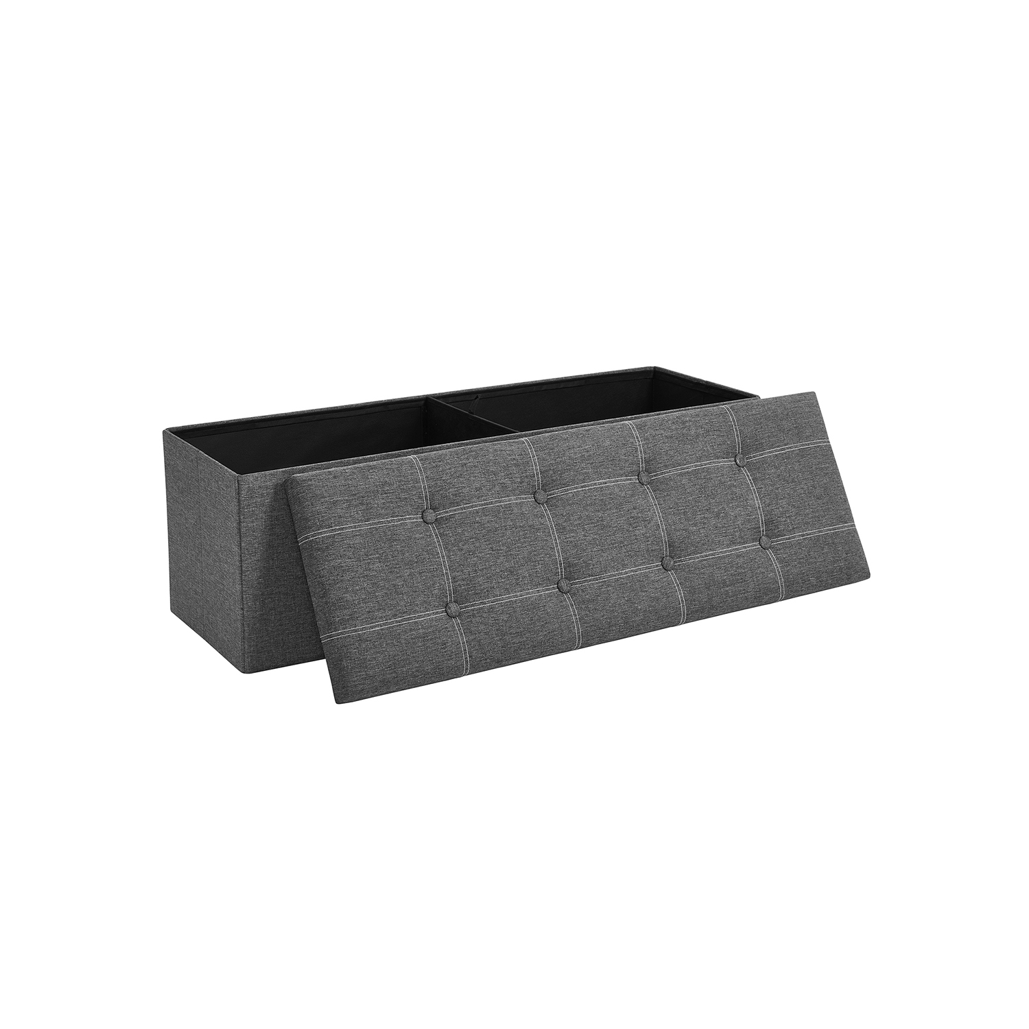 SONGMICS Opbevaringspuf, Sammenklappelig Opbevaringskommode, 110 x 38 x 38 cm, Fodskammel i Kunstlærred, Holder op til 300 kg, Soveværelse Stue Entre, Mørkegrå LSF077G04