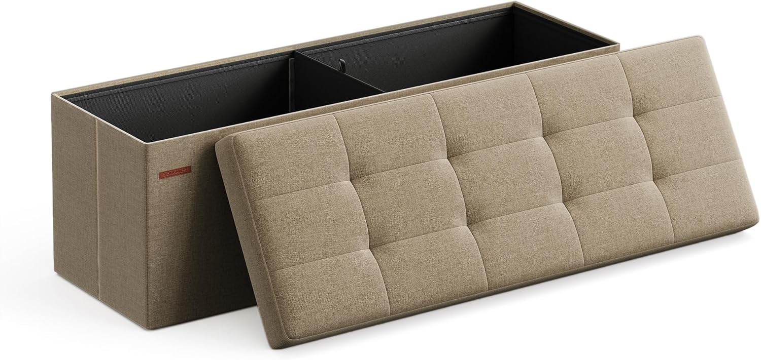 SONGMICS MAZIE Collection - 104 cm foldbar opbevaringsbænk, fodstøtte til fodskammel, sengegavlbænk, opbevaringskommode, belastning 300 kg, til stue, soveværelse, entré, kamelbrun ULSF077R01