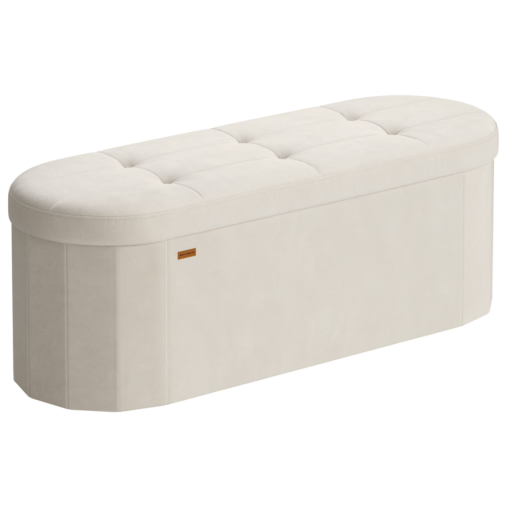 SONGMICS LSF297LH01 Opbevaringspuf, Opbevaringskommode, Sammenklappelig fodstøtte, Nem montering, Til Stue, Entre og Soveværelse, Fløjl, Kapacitet 110 L, 38 x 110 x 38 cm, Cremehvid