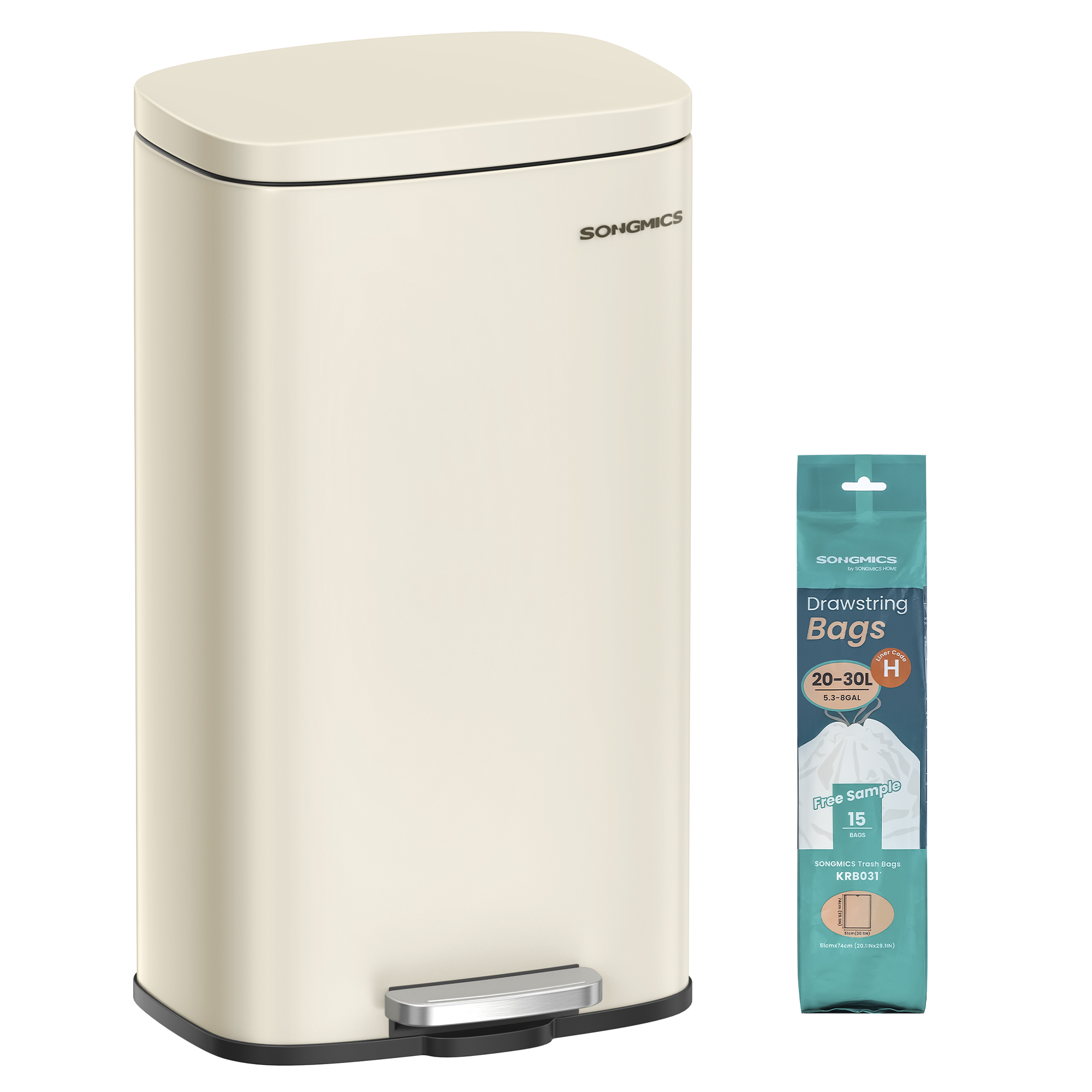 30L køkkenaffaldsspand med soft-close låg og indvendig spand, sandbeige