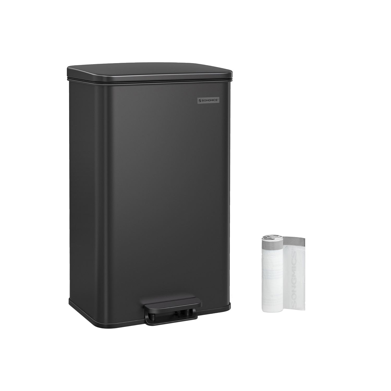 SONGMICS Køkkenspand, 40 liter (10,5 gallon), Stor Trinspand med Låg, Stål, Soft Close, 15 Indvendige Poser, Sort LTB540B4002