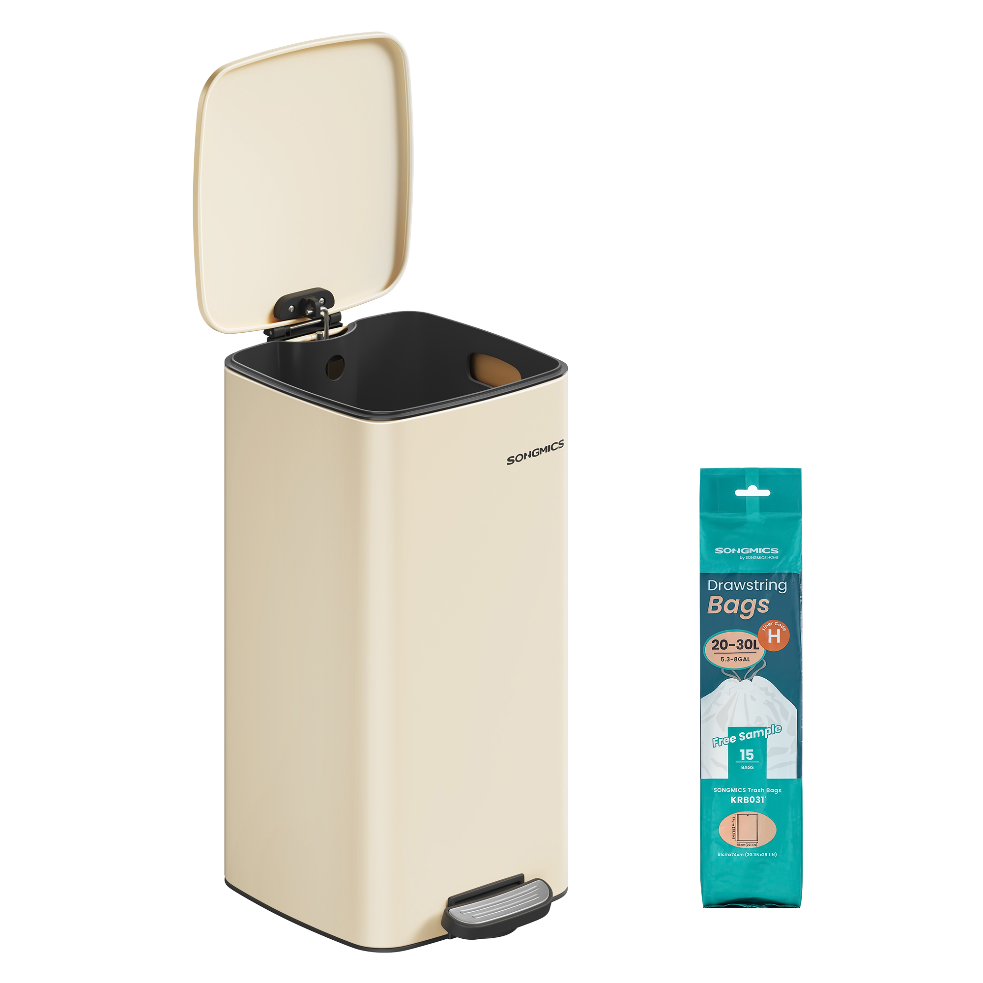 Skraldespand, 8-gallon skraldespand, køkkenaffaldsspand i rustfrit stål, sandbeige Skraldespand, 8-gallon skraldespand, køkkenaffaldsspand i rustfrit stål, sandbeige