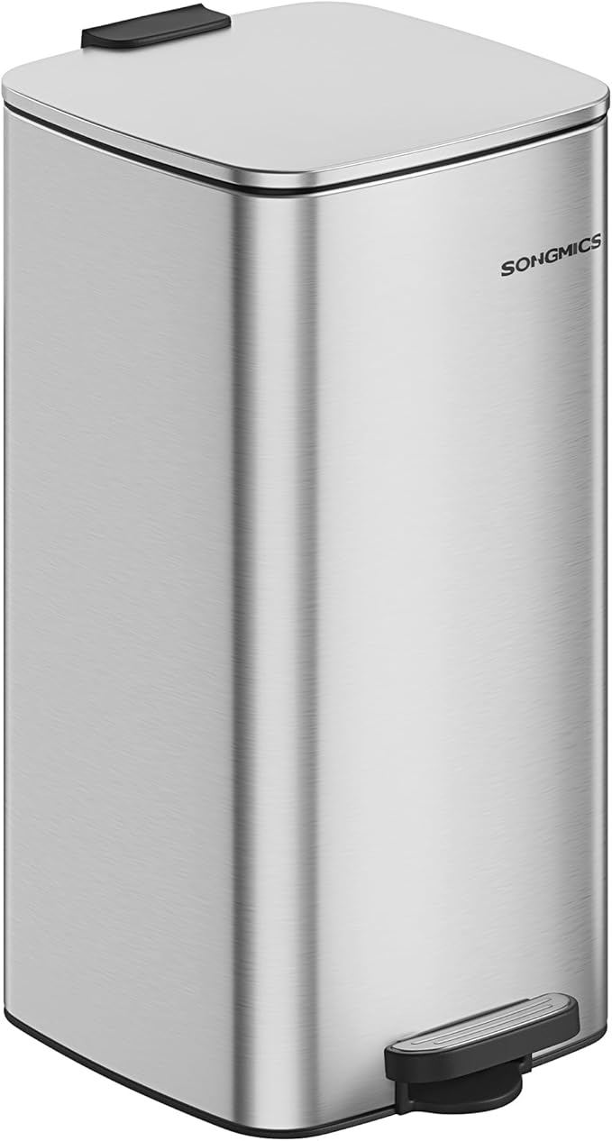 SONGMICS LTB593E01 30 liters stålpedalspand med indvendig spand, blød lukning og åben hold, metallisk sølv LTB593E01