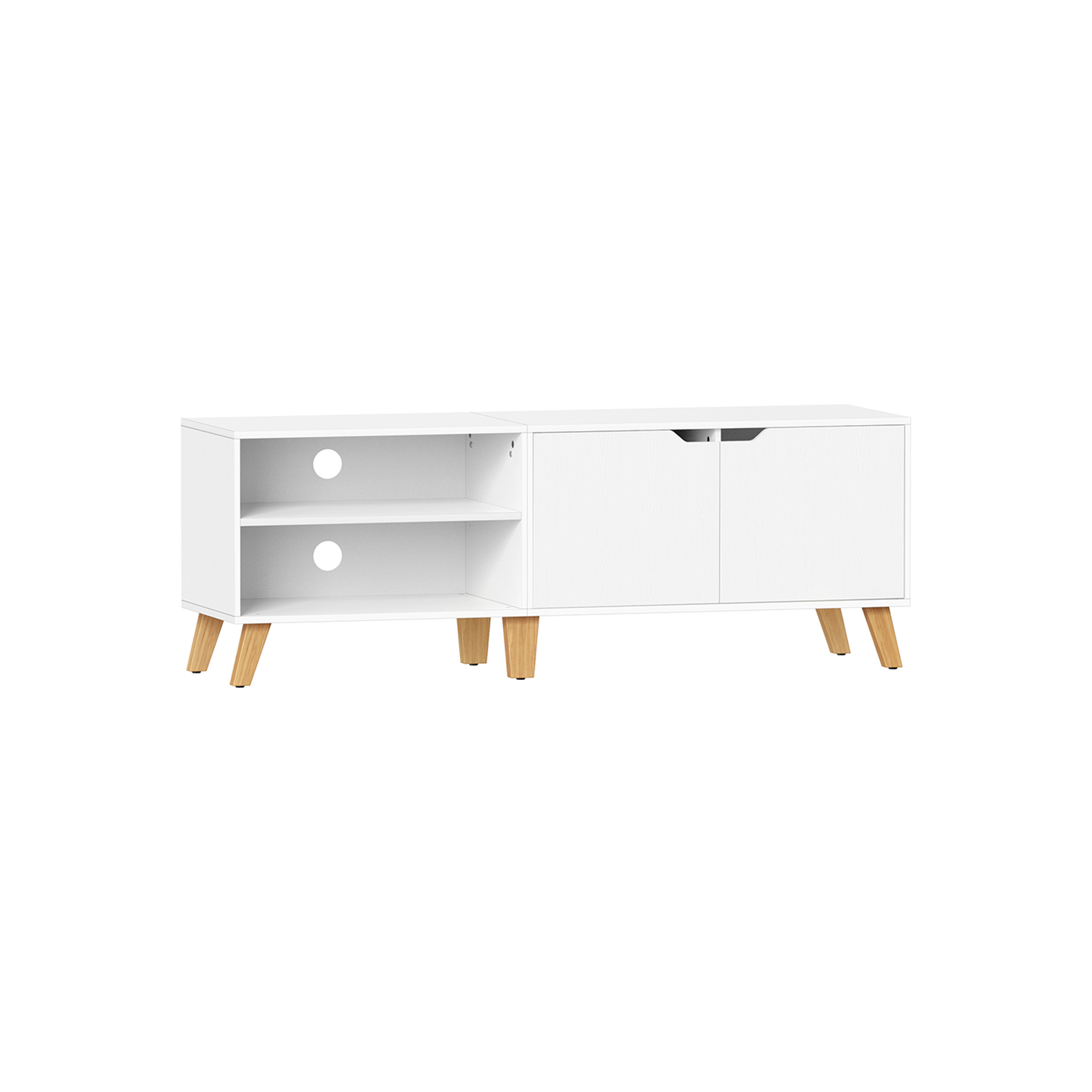 VASAGLE TV-skab til TV op til 65 tommer, 140 cm bredt TV-bord med 2 døre, justerbare hylder, TV-bord, til stue, spisestue, soveværelse, hvid LTV027T46