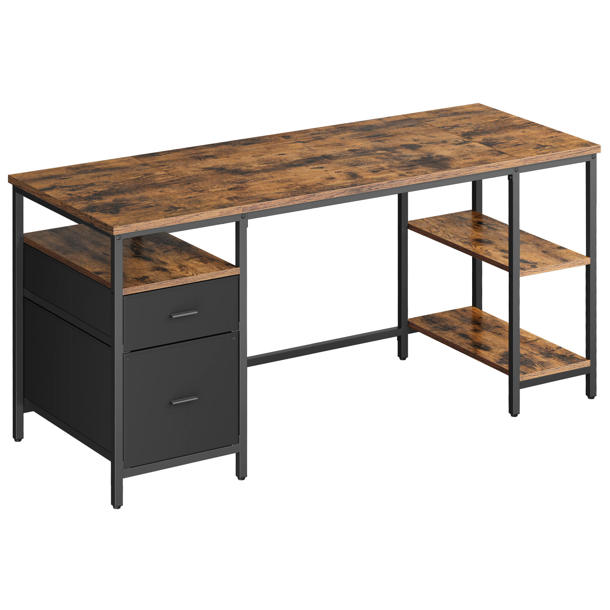 VASAGLE Computerbord, Arbejdsbord med Opbevaring, 3 Hylder, 2 Skuffer, 60 x 160 x 76 cm, Til Hjemmekontor, Stue, Industriel Stil, Rustik Brun og Mat Sort LWD105K01 VASAGLE Computerbord, Arbejdsbord med Opbevaring, 3 Hylder, 2 Skuffer, 60 x 160 x 76 cm, Til Hjemmekontor, Stue, Industriel Stil, Rustik Brun og Mat Sort LWD105K01