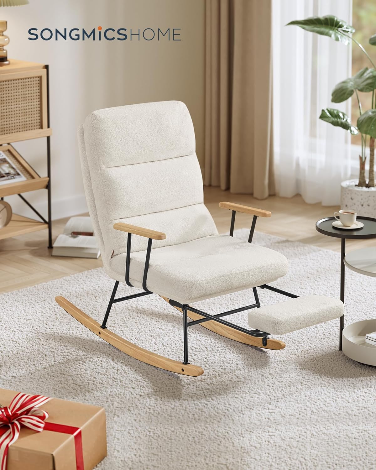 SONGMICS HOME LYY016W01 Gyngestol, ben af gummitræ, plysstof, gyngestol, justerbar ryglæn med 4 positioner, understøtter op til 160 kg, til soveværelse, stue, cremehvid LYY016W01 SONGMICS HOME LYY016W01 Gyngestol, ben af gummitræ, plysstof, gyngestol, justerbar ryglæn med 4 positioner, understøtter op til 160 kg, til soveværelse, stue, cremehvid LYY016W01