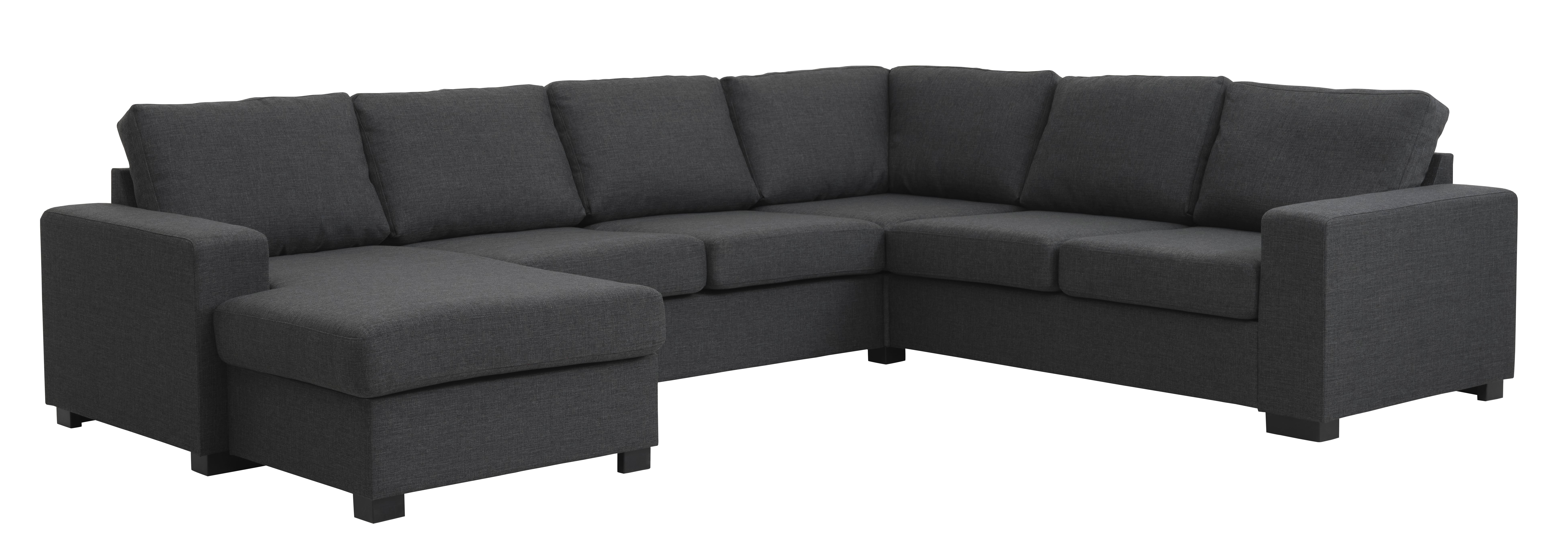 Detroit set 6 U 2C3D sofa, m. chaiselong - antracitgrå polyester stof og sort træ