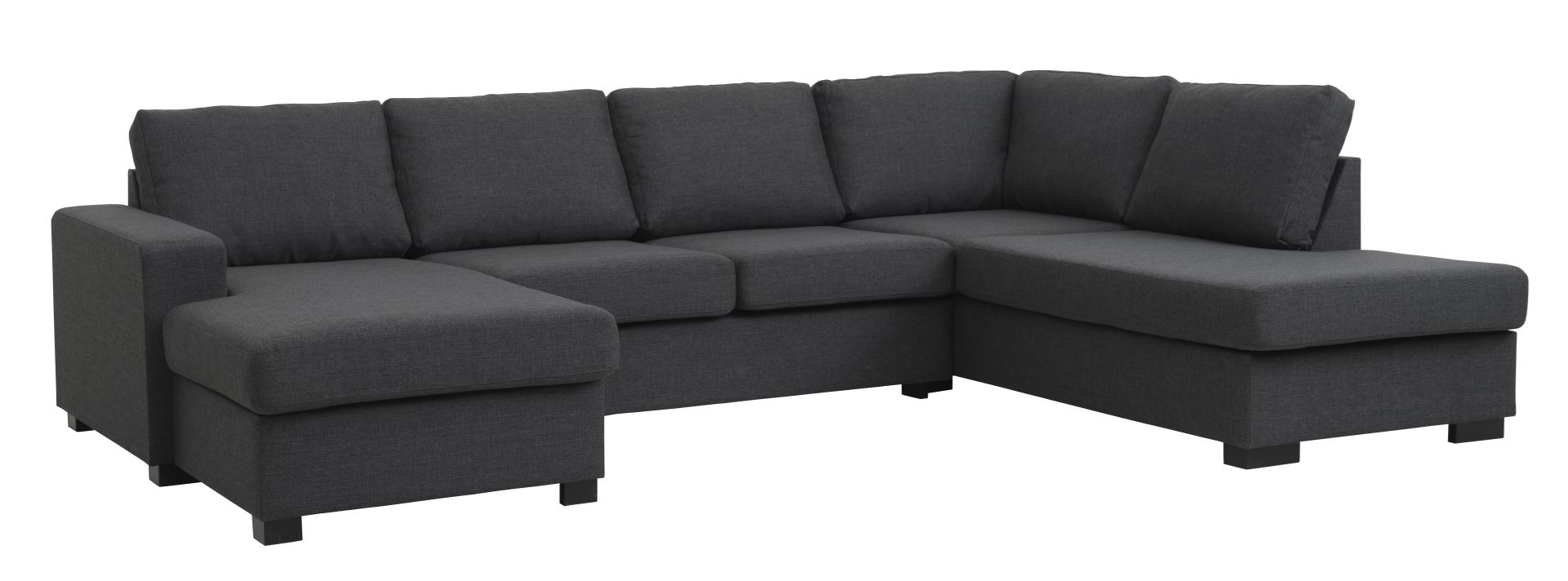 Detroit set 5 U OE right sofa, m. chaiselong - antracitgrå polyester stof og sort træ