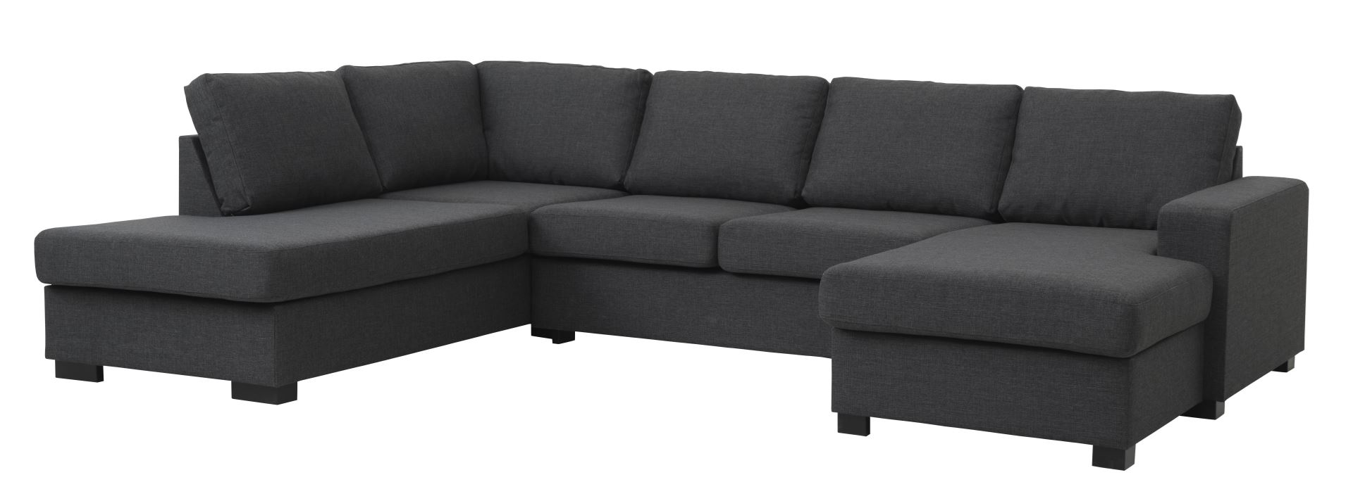 Detroit set 4 U OE left sofa, m. chaiselong - antracitgrå polyester stof og sort træ