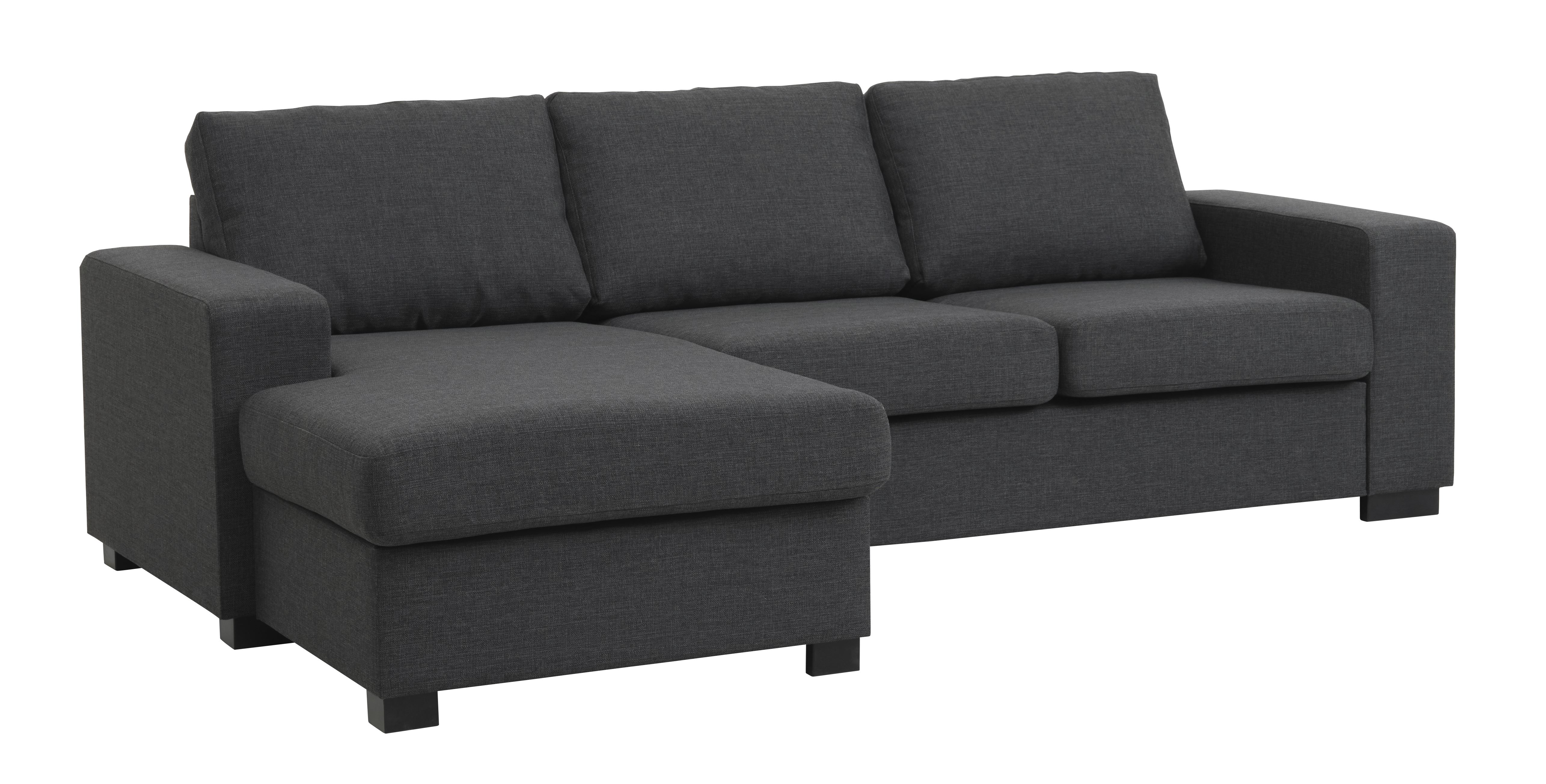 Detroit set 1 3D sofa, m. chaiselong - antracitgrå polyester stof og sort træ