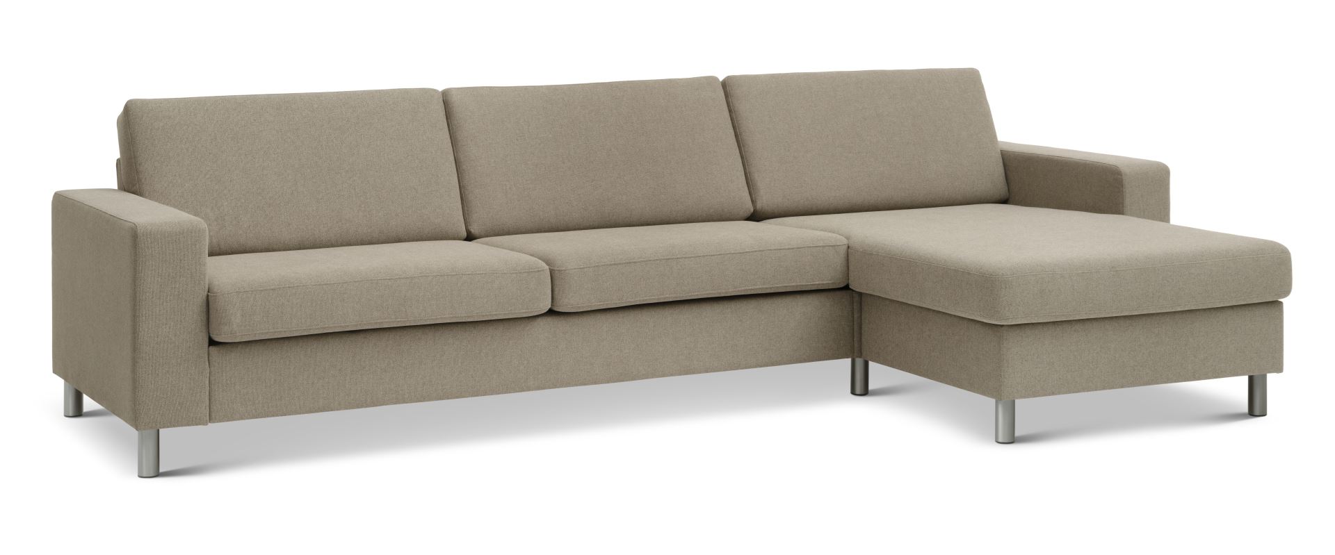 Pan set 8 3D XL sofa, m. chaiselong - antelope beige polyester stof og børstet aluminium