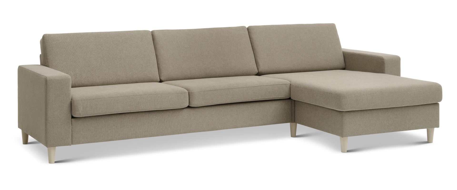 Pan set 8 3D XL sofa, m. chaiselong - antelope beige polyester stof og natur træ