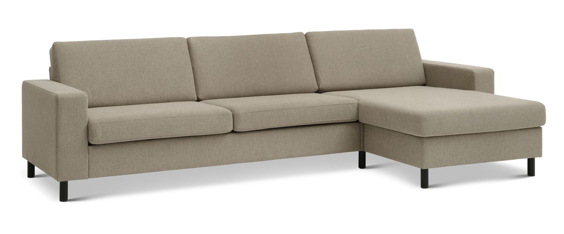 Pan set 8 3D XL sofa, m. chaiselong - antelope beige polyester stof og sort træ