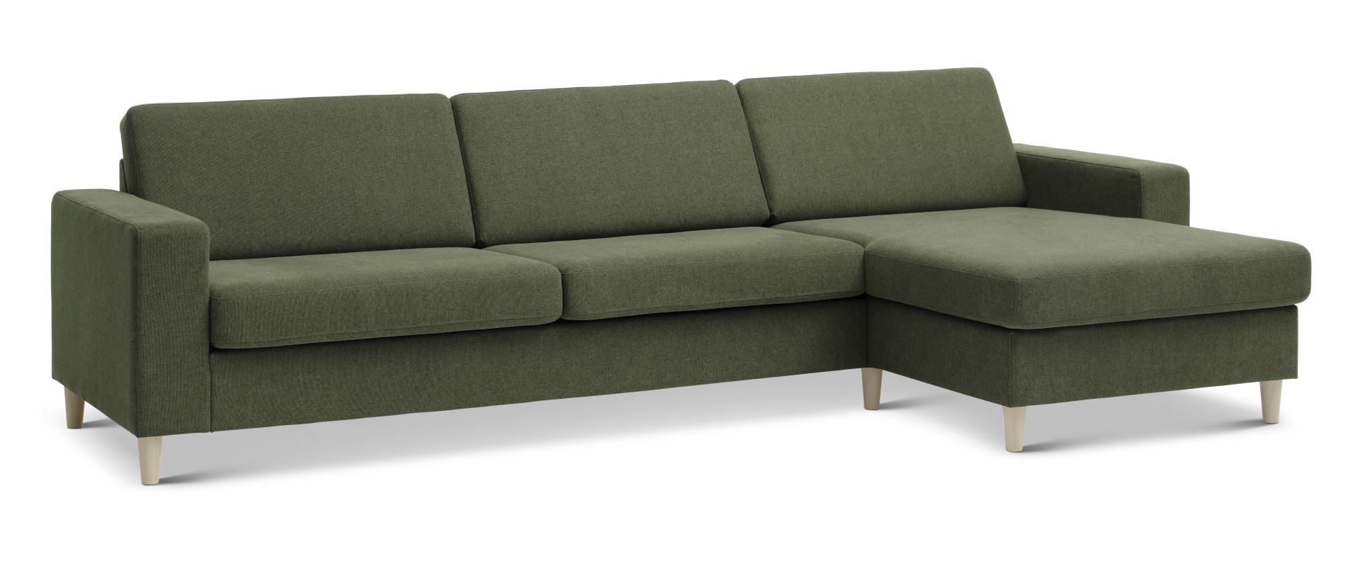 Pan set 8 3D XL sofa, m. chaiselong - vinter mosgrøn polyester stof og natur træ
