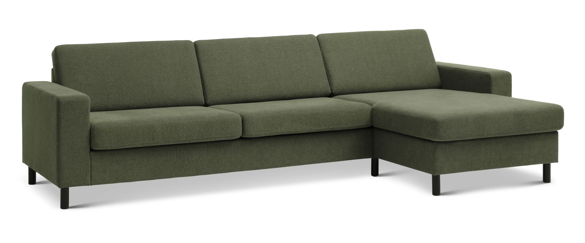 Pan set 8 3D XL sofa, m. chaiselong - vinter mosgrøn polyester stof og sort træ