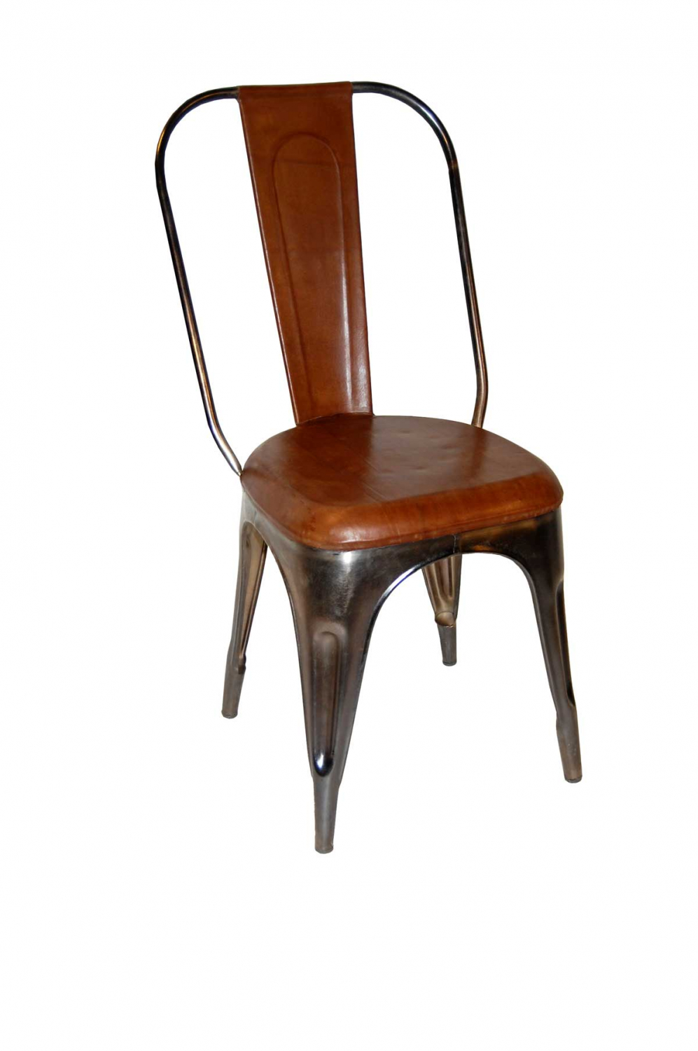 Køb TRADEMARK LIVING spisebordsstol - ægte brunt læder og shiny jernstel - Pris 1599.00 kr.