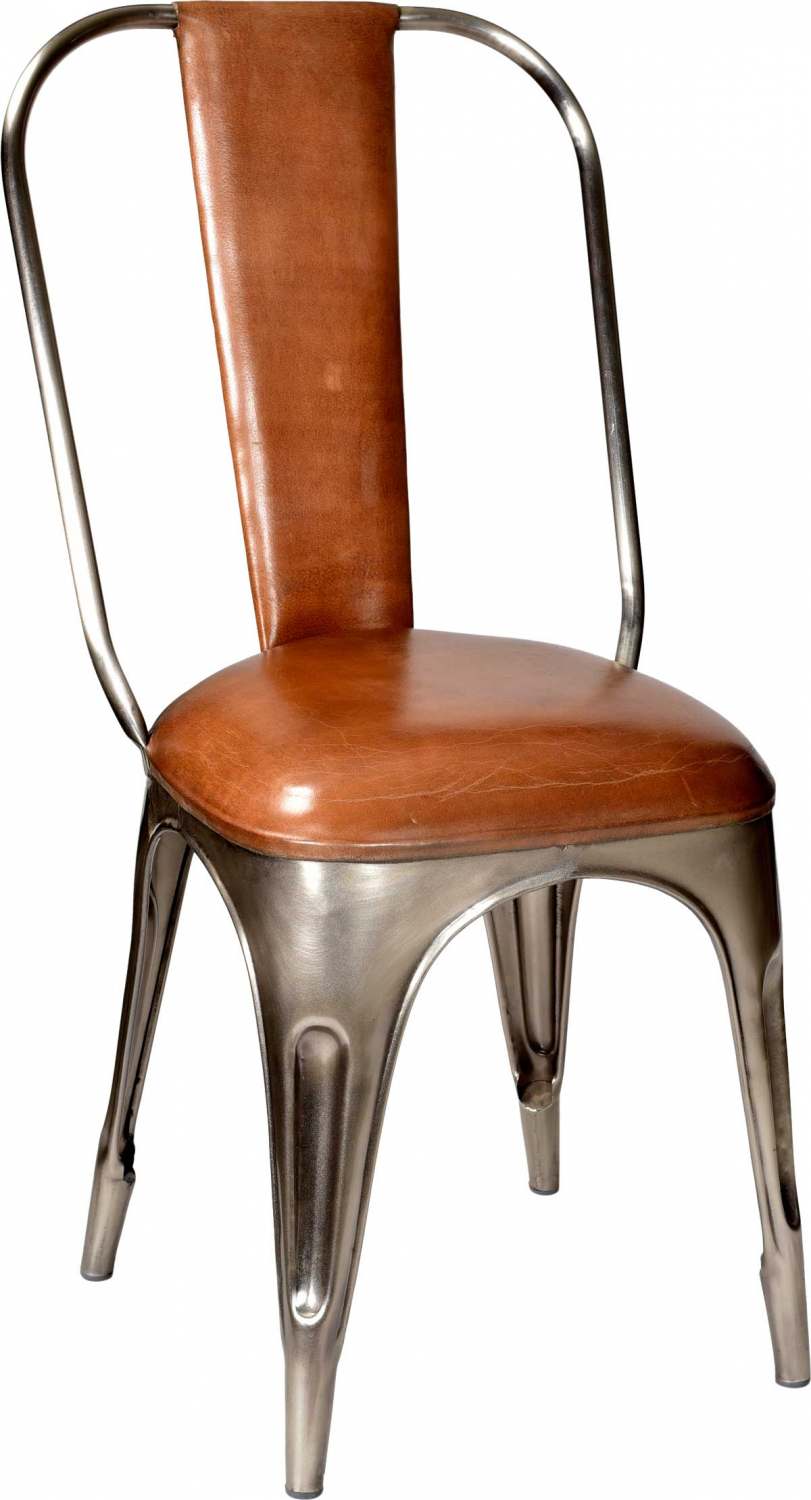 Køb TRADEMARK LIVING spisebordsstol - ægte brunt læder og shiny jernstel, polstret - Pris 1949.00 kr.