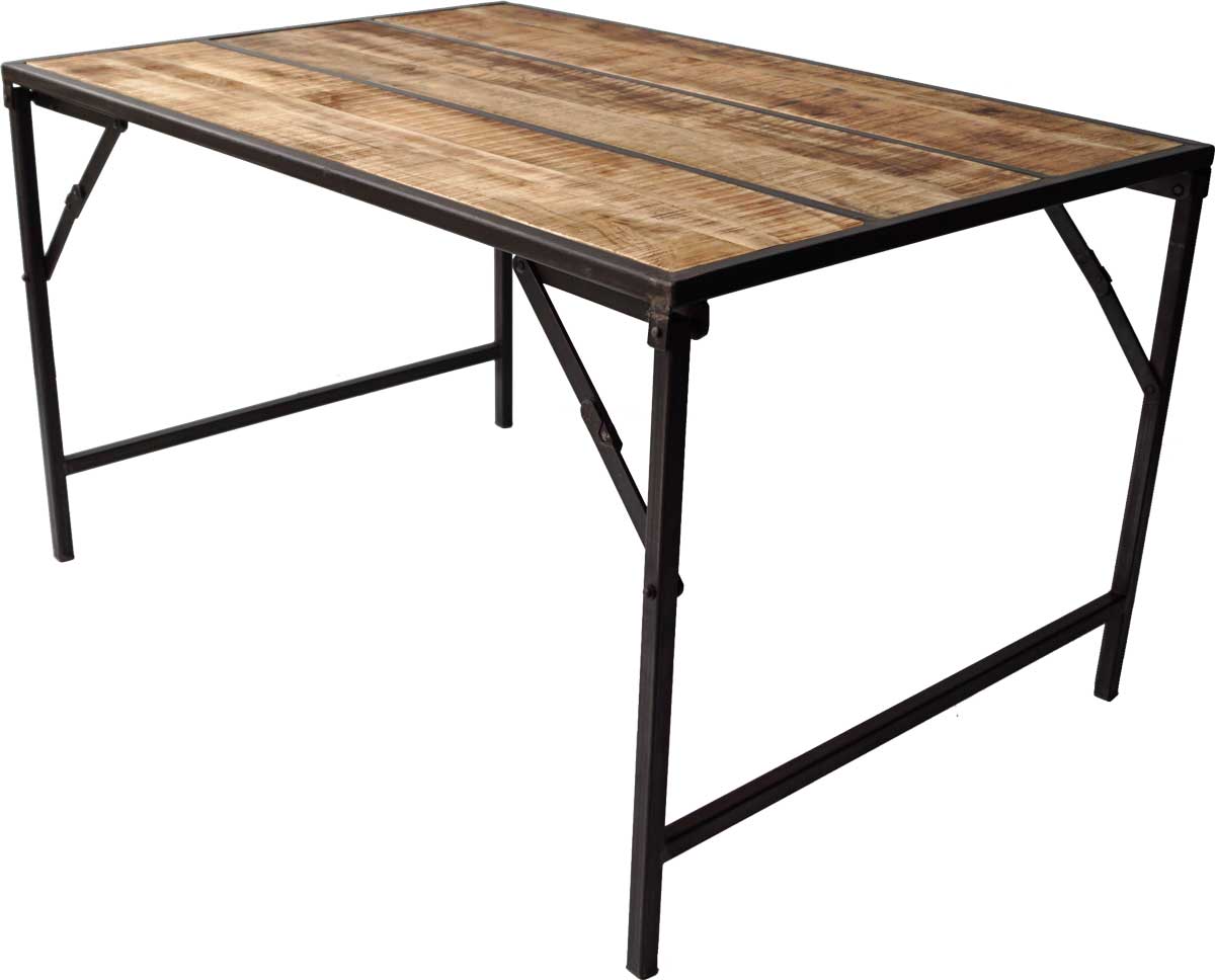 TRADEMARK LIVING spisebord - træplade og mørkt jernstel m. patina, foldbar (130x90)