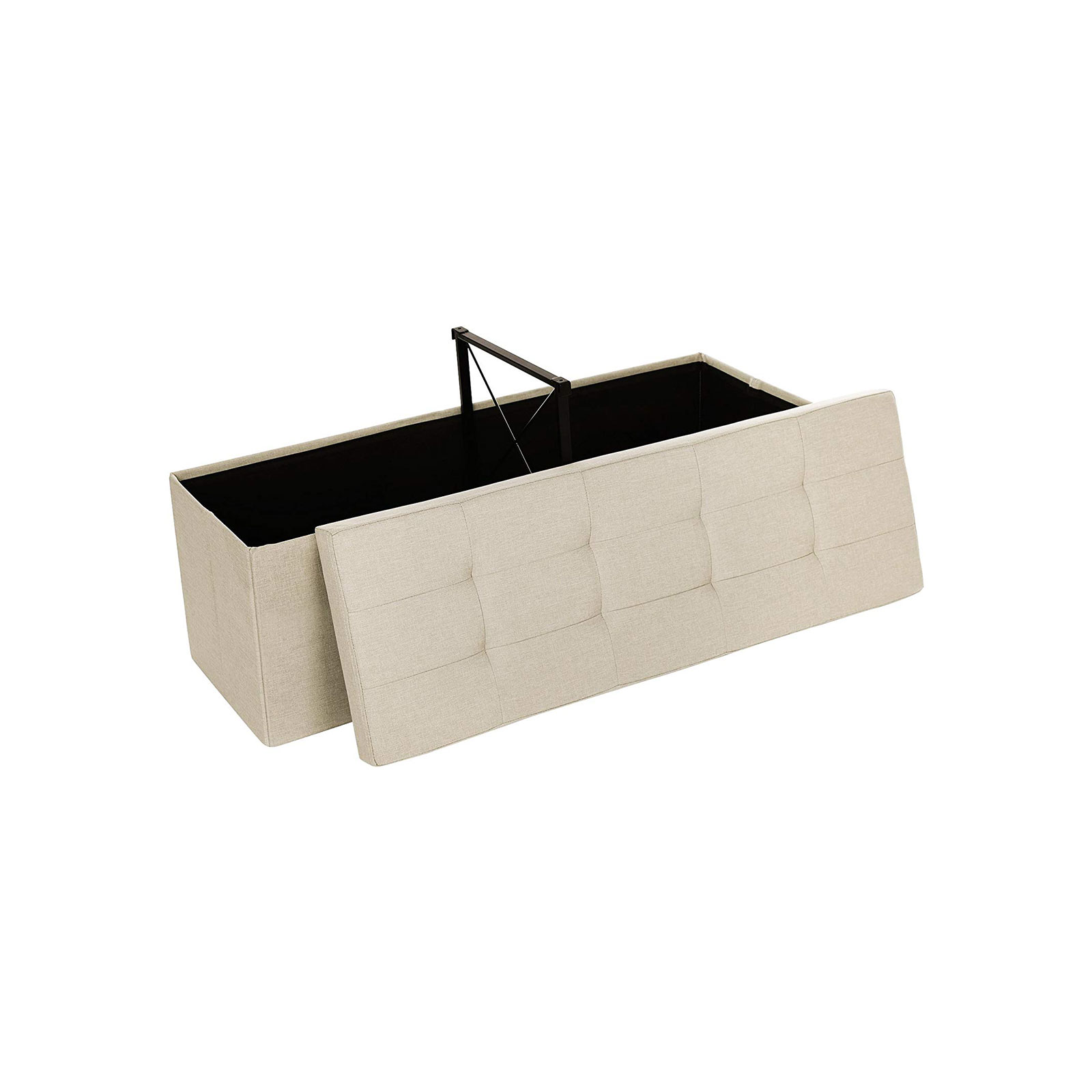 SONGMICS Sammenklappelig Opbevaringspuf, Tuftet Bænk, Fodskammel med Låg, Imiteret Hørstof, 120L, Holder Op til 300 kg, 110 x 38 x 38 cm (L x B x H), Beige LSF77BE