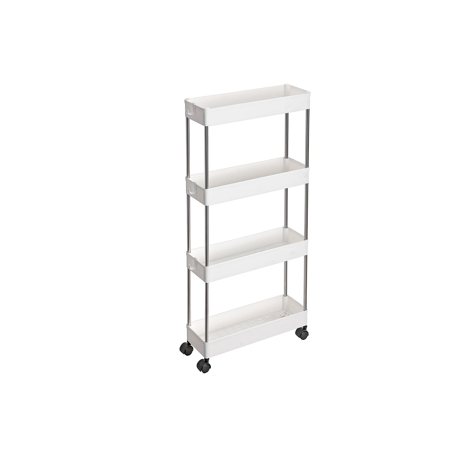 SONGMICS 4-etagers opbevaringsvogn på hjul, plastikopbevaringsenhed, pladsbesparende reolorganisator til små rum, badeværelse/køkken, 40 x 12,5 x 88 cm, hvid KSC08WT