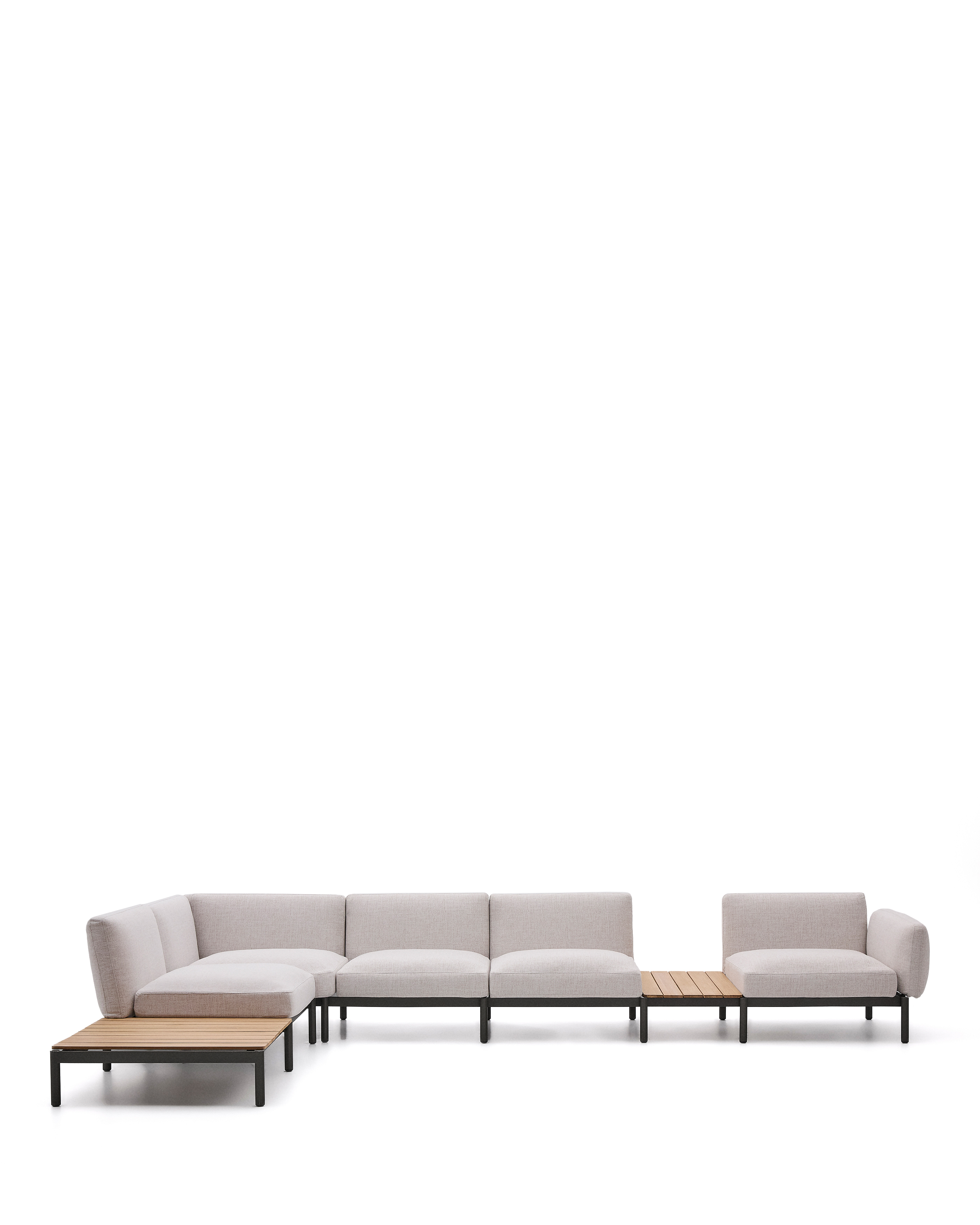 KAVE HOME Sorells utomhusmodulär hörnsoffa med 5 sittplatser - beige tyg och grön aluminium