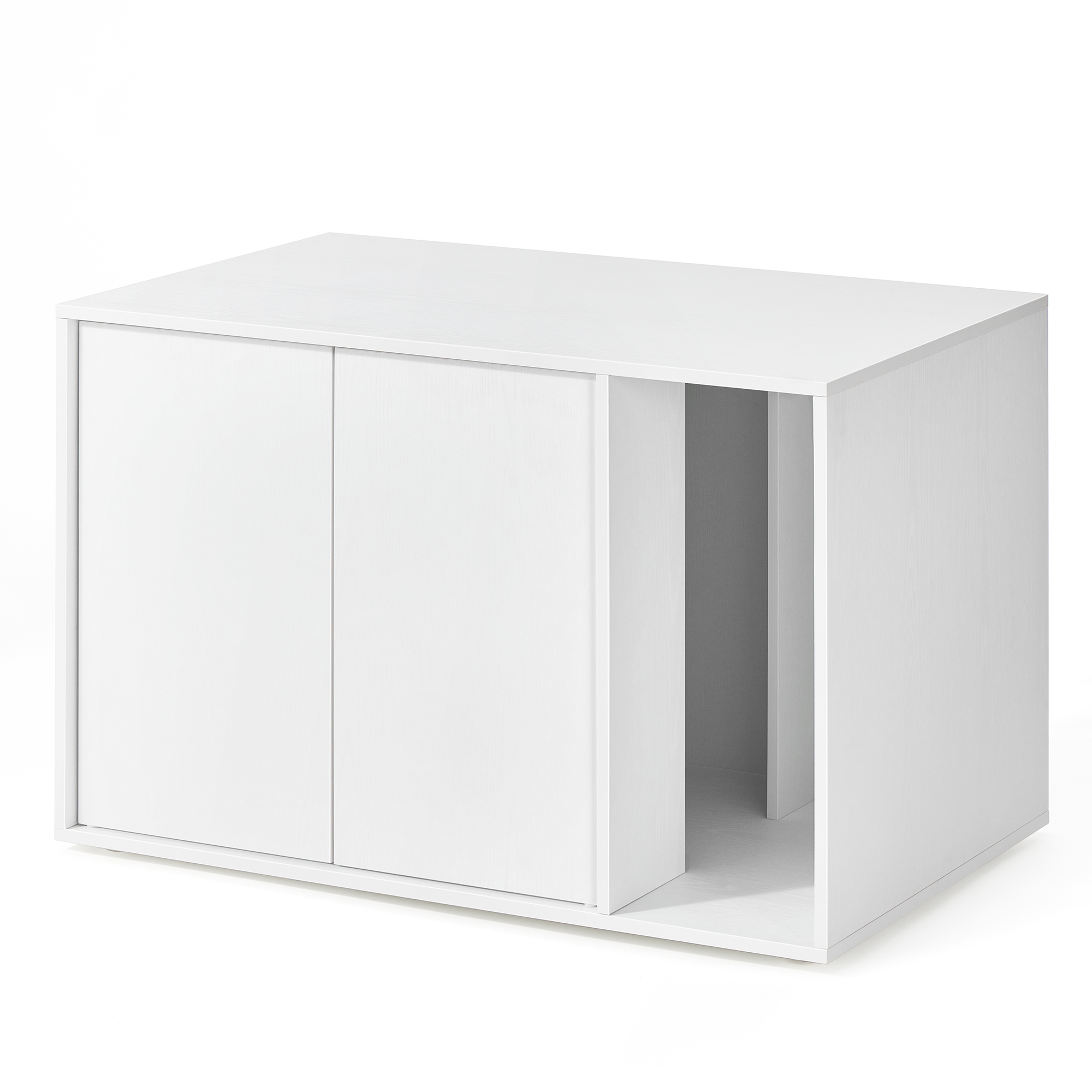 SONGMICS HOME Superhurtig værktøjsfri montering, kattebakke, kattehus, til store katte, tryk-for-at-åbne døre, display sidebord, sofabord, minimalistisk moderne, snehvid PCL013W01