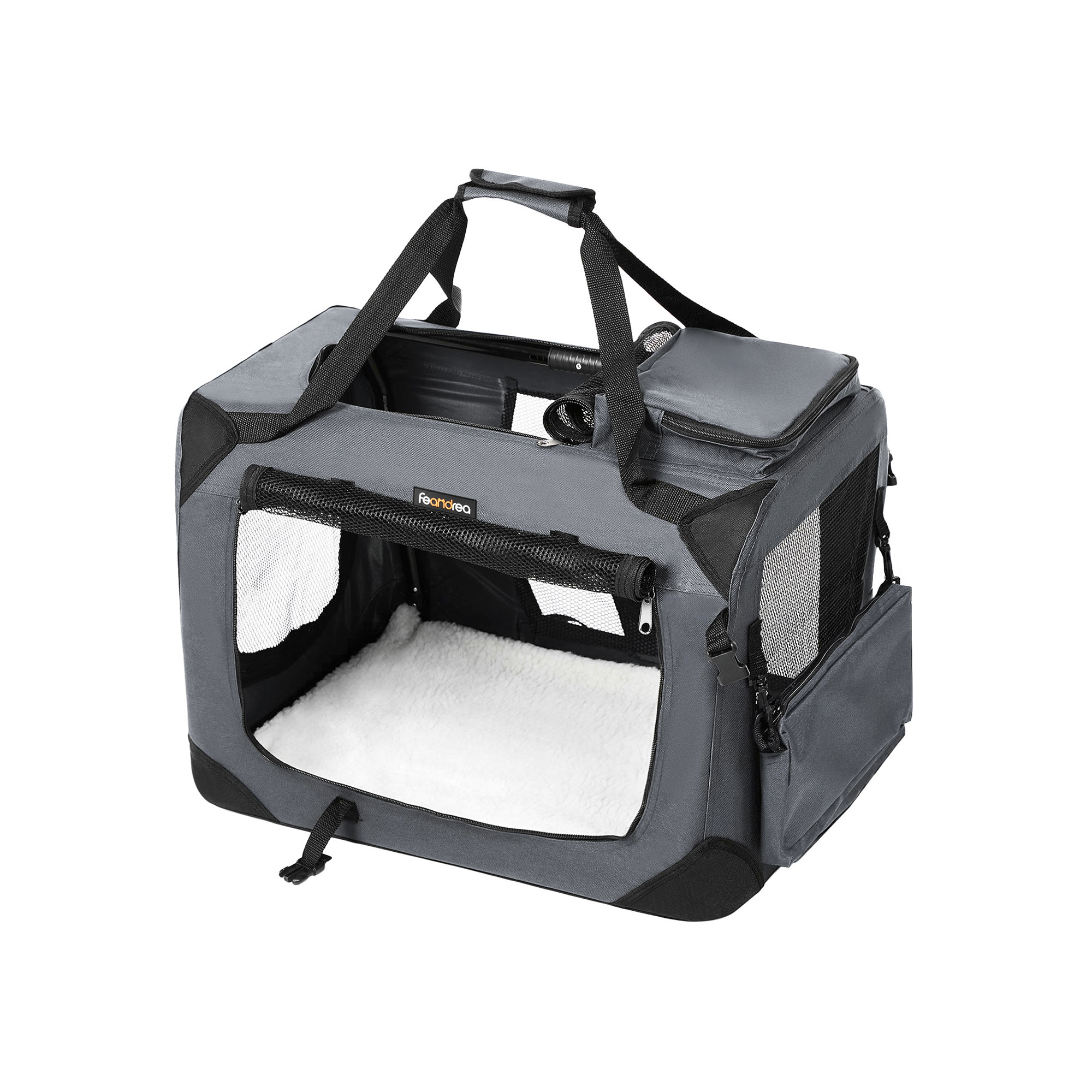 FEANDREA Hundetransport, Foldbar Stoftransport til Kæledyr, 70 x 52 x 52 cm, Grå