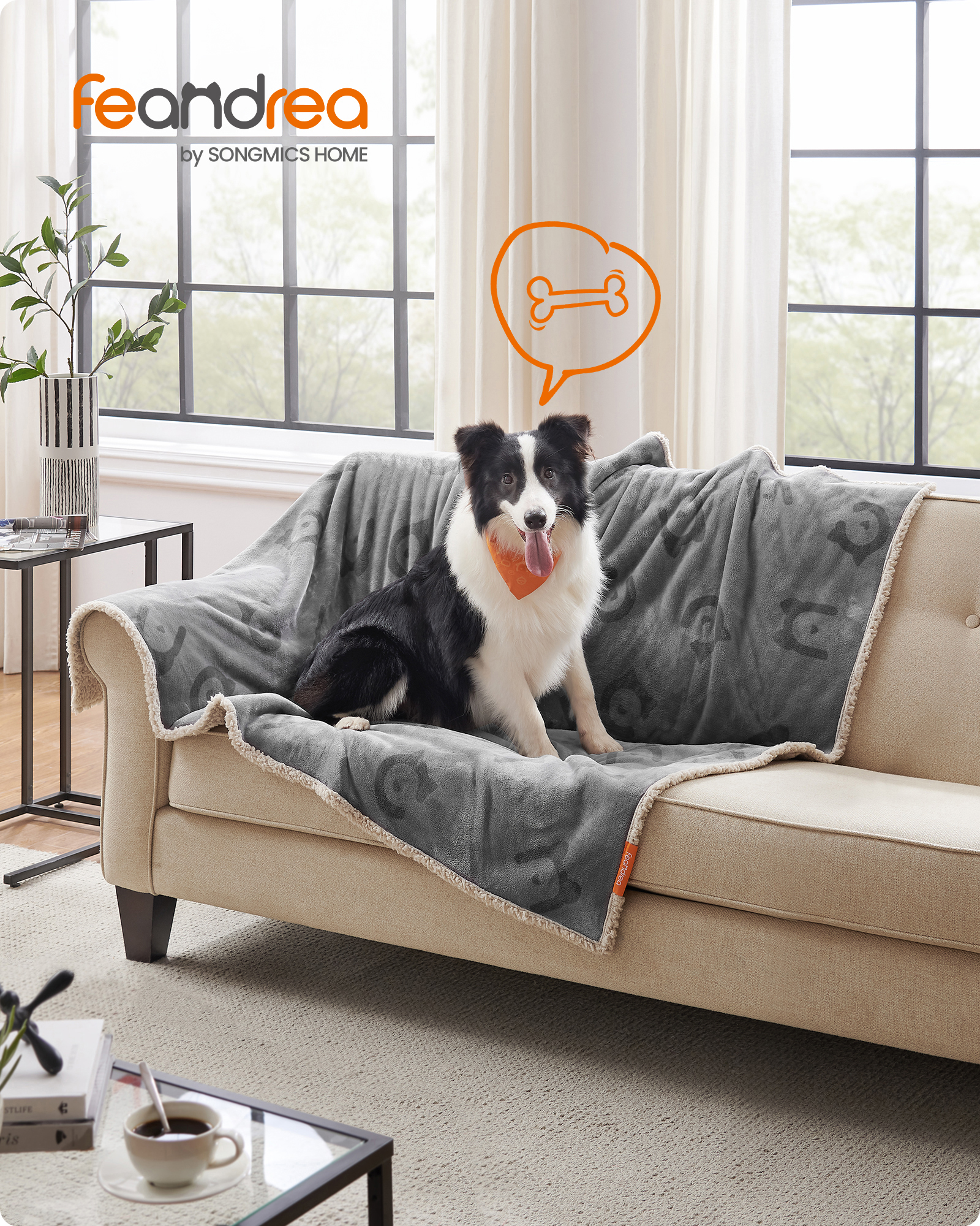 FEANDREA Vandtæt Hundetæppe, Sherpa Fleece Kæledyrstæppe til Mellemstore og Store Hunde, Katte, 152 x 127 cm, XL, Maskinvaskbar, Vendbar Hundesofabetræk, Grå PPB060G01