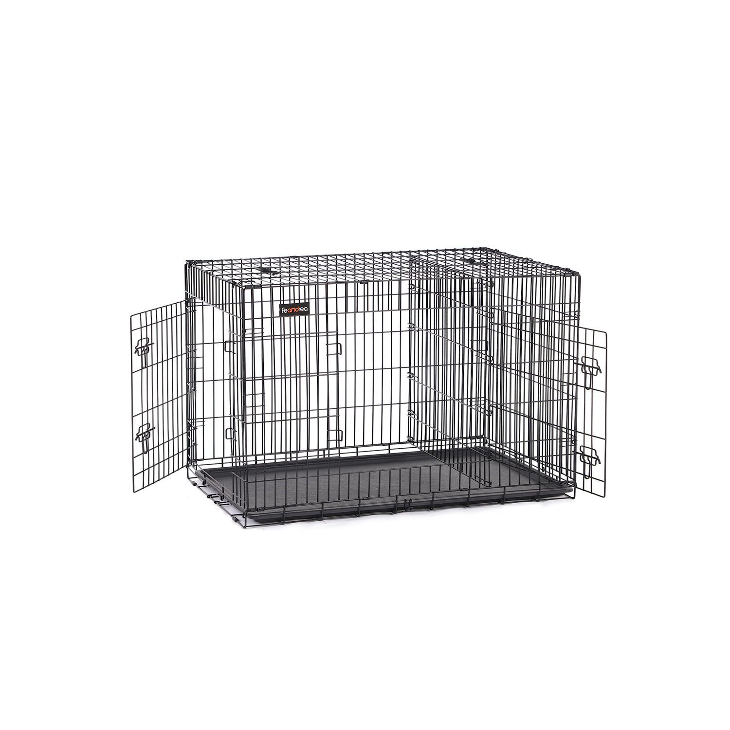 FEANDREA Hundebur, Hundebur med 2 døre, 122 x 74,5 x 80,5 cm, Sort PPD48BK