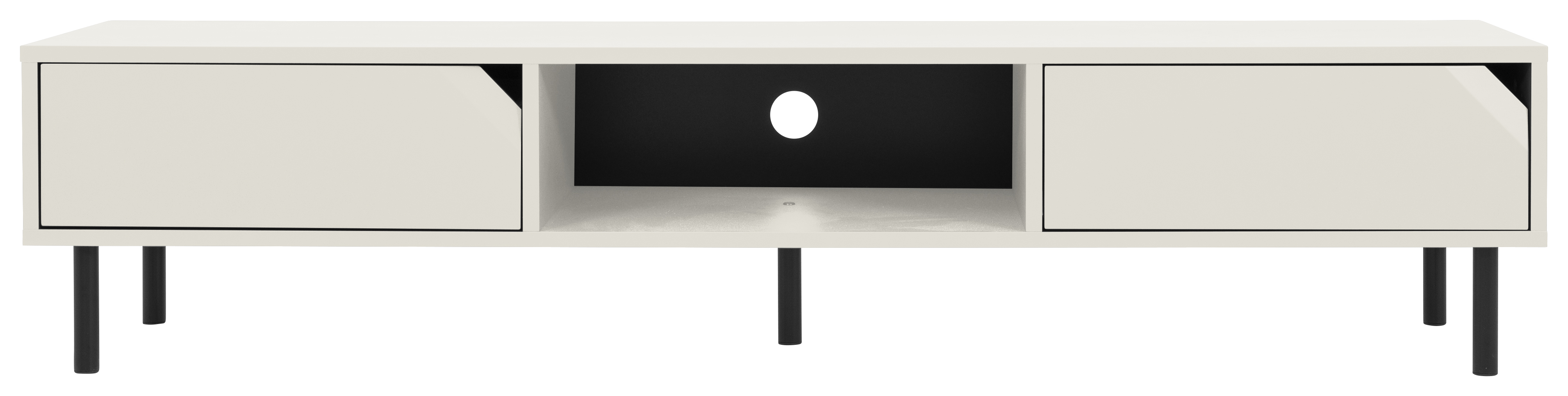 TENZO Corner TV-bord, m. 1 rum og 2 skuffer - bomuldshvid MDF/spånplader og sort metal