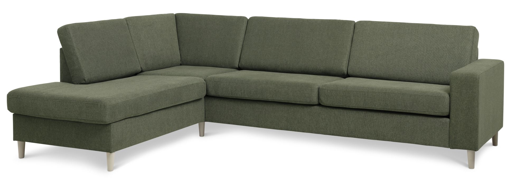 Pan set 2 OE left sofa med chaiselong - vinter mosgrøn polyester stof og natur træ
