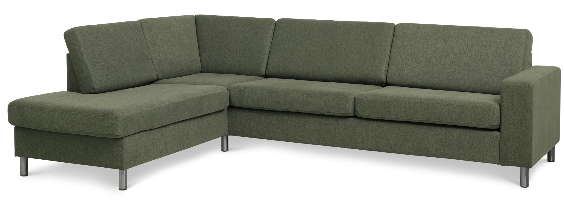 Pan set 2 OE left sofa med chaiselong - vinter mosgrøn polyester stof og børstet aluminium